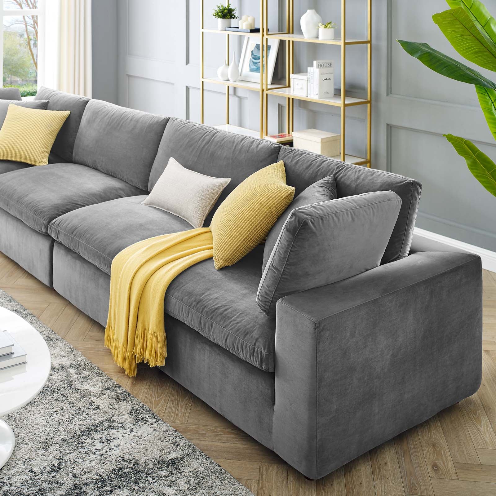 Modway Sectional Sofas - Commix Down Filled Overstuffed Performance Velvet 4-Seater Sofa Gray