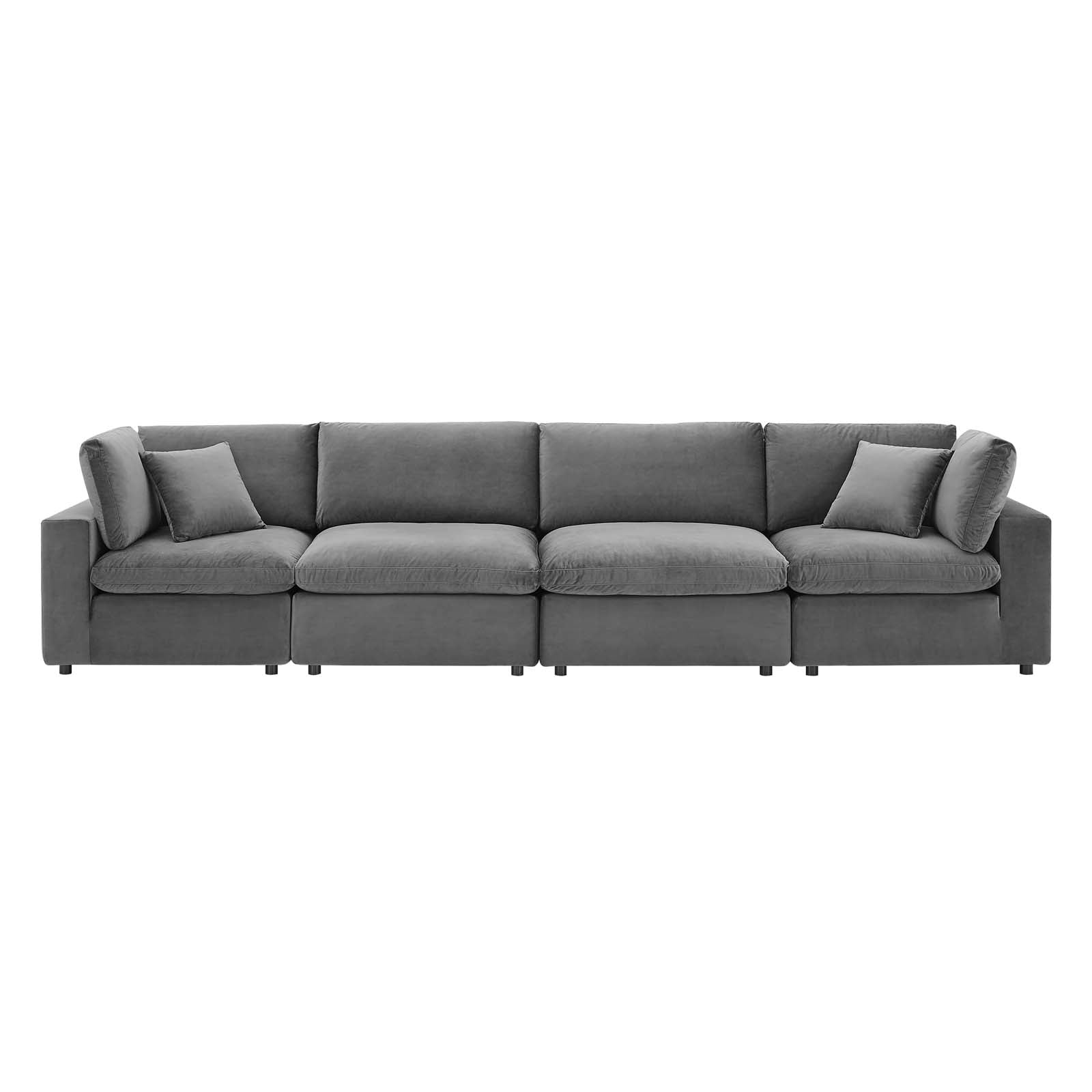 Modway Sectional Sofas - Commix Down Filled Overstuffed Performance Velvet 4-Seater Sofa Gray