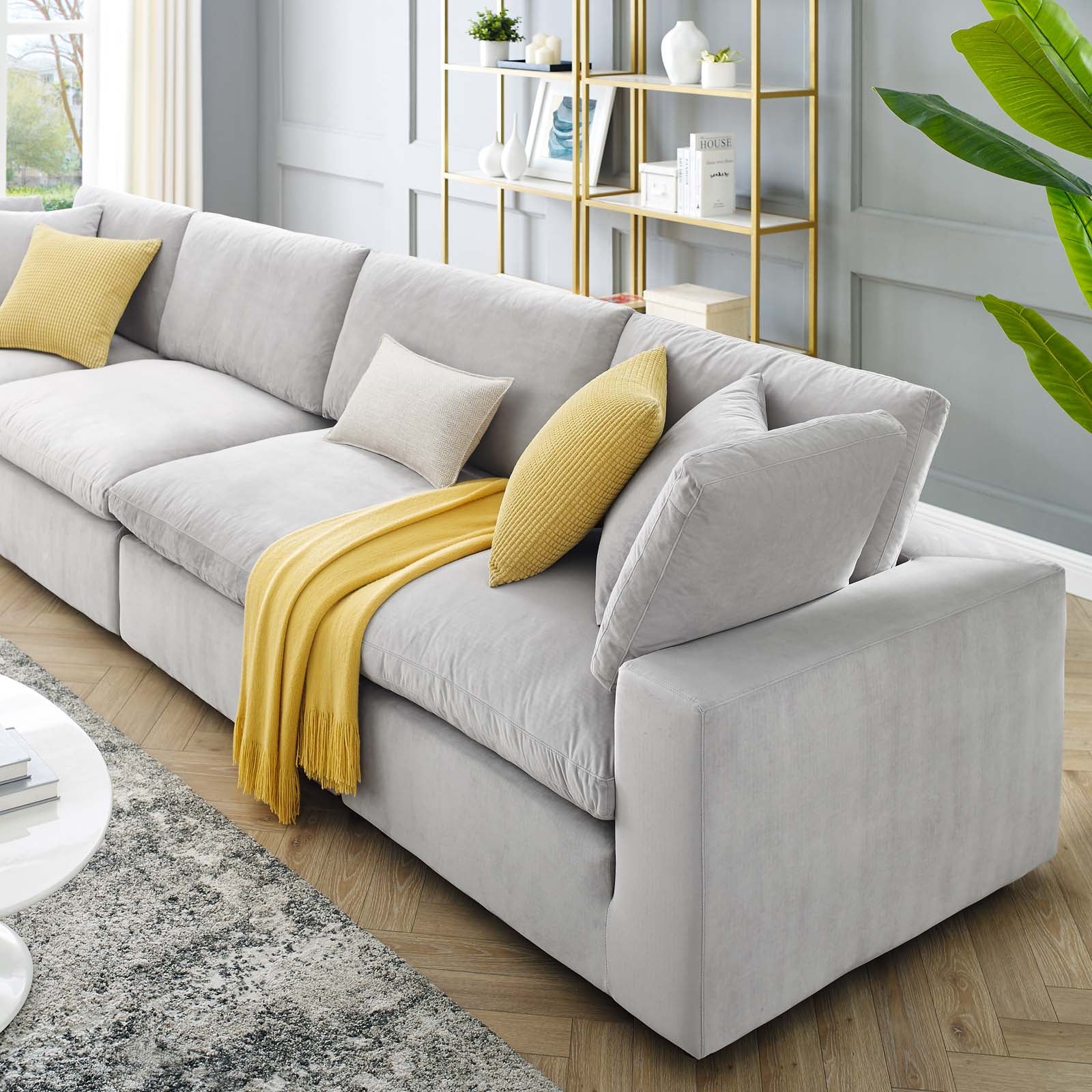 Modway Sofas & Couches - Commix Down Filled Overstuffed Performance Velvet 4-Seater Sofa Light Gray