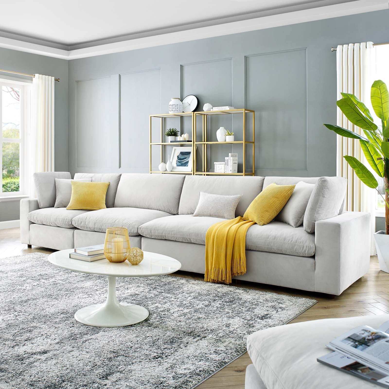Modway Sofas & Couches - Commix Down Filled Overstuffed Performance Velvet 4-Seater Sofa Light Gray