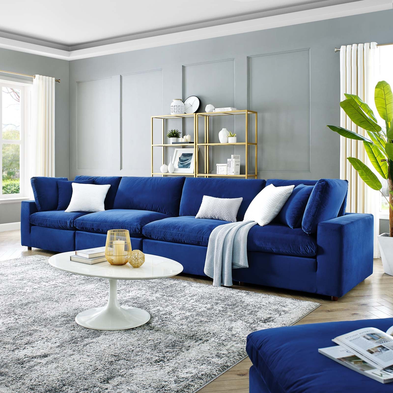 Modway Sofas & Couches - Commix Down Filled Overstuffed Performance Velvet 4-Seater Sofa Navy
