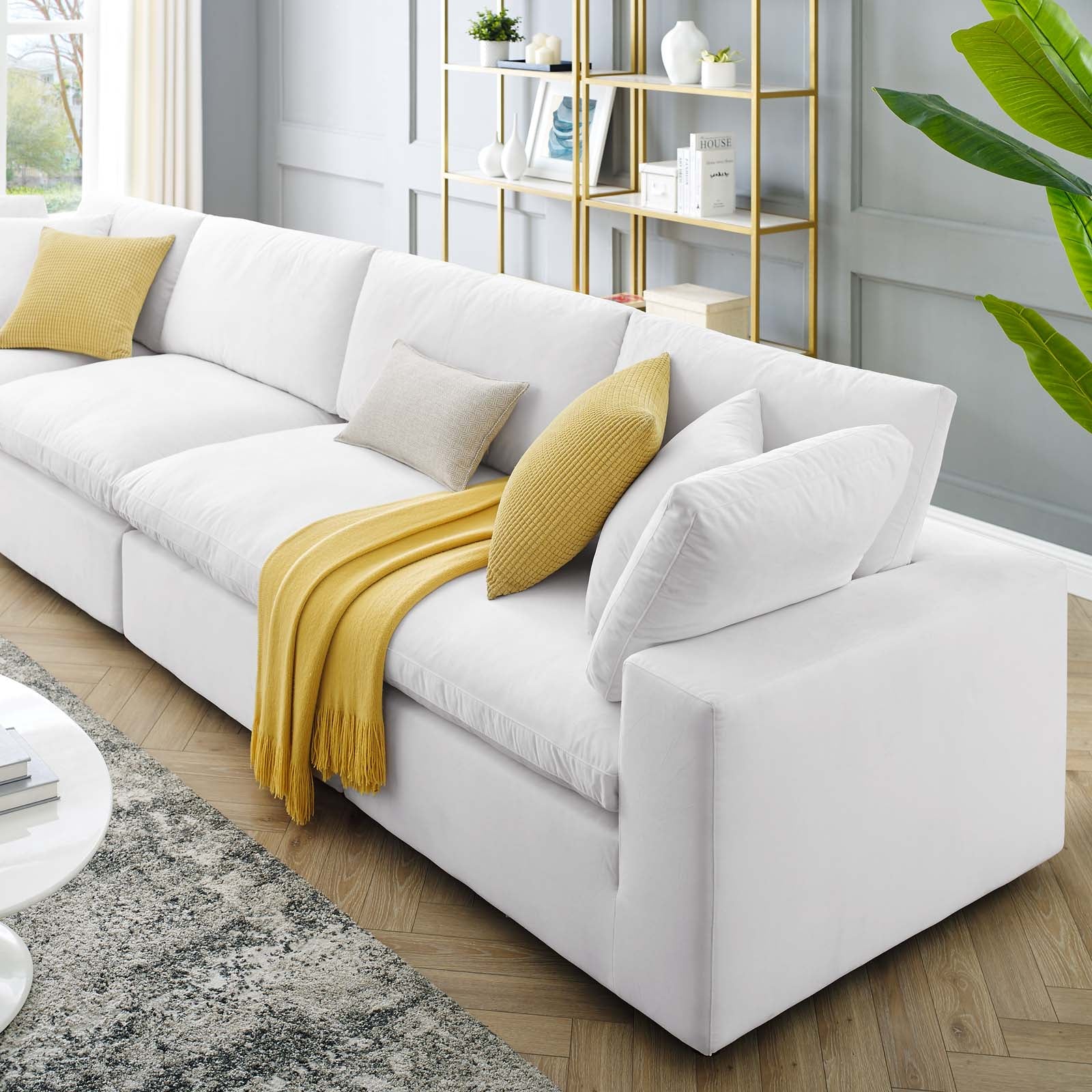 Modway Sectional Sofas - Commix Down Filled Overstuffed Performance Velvet 4-Seater Sofa White