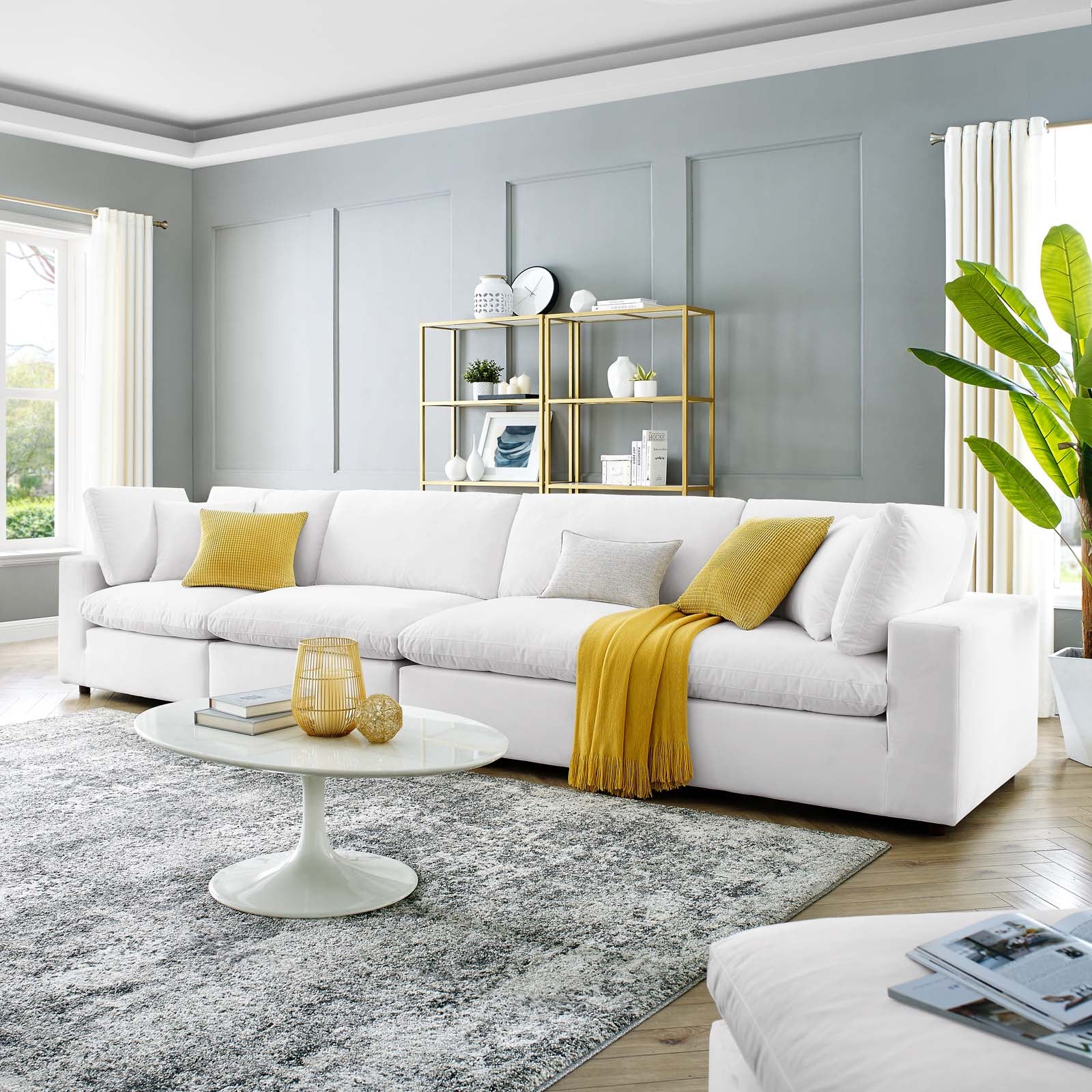 Modway Sectional Sofas - Commix Down Filled Overstuffed Performance Velvet 4-Seater Sofa White