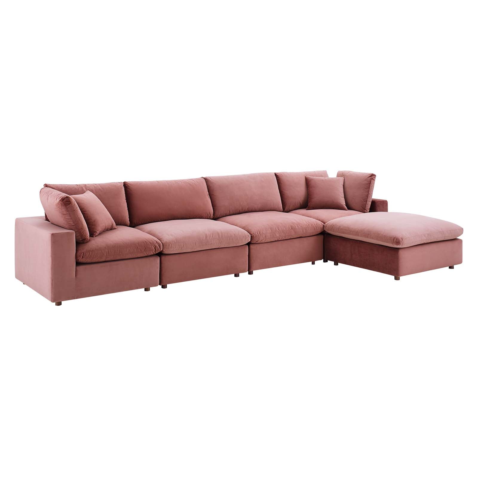 Modway Sectional Sofas - Commix Down Filled Overstuffed 35 " H Performance Velvet 5-Piece Sectional Sofa Dusty Rose