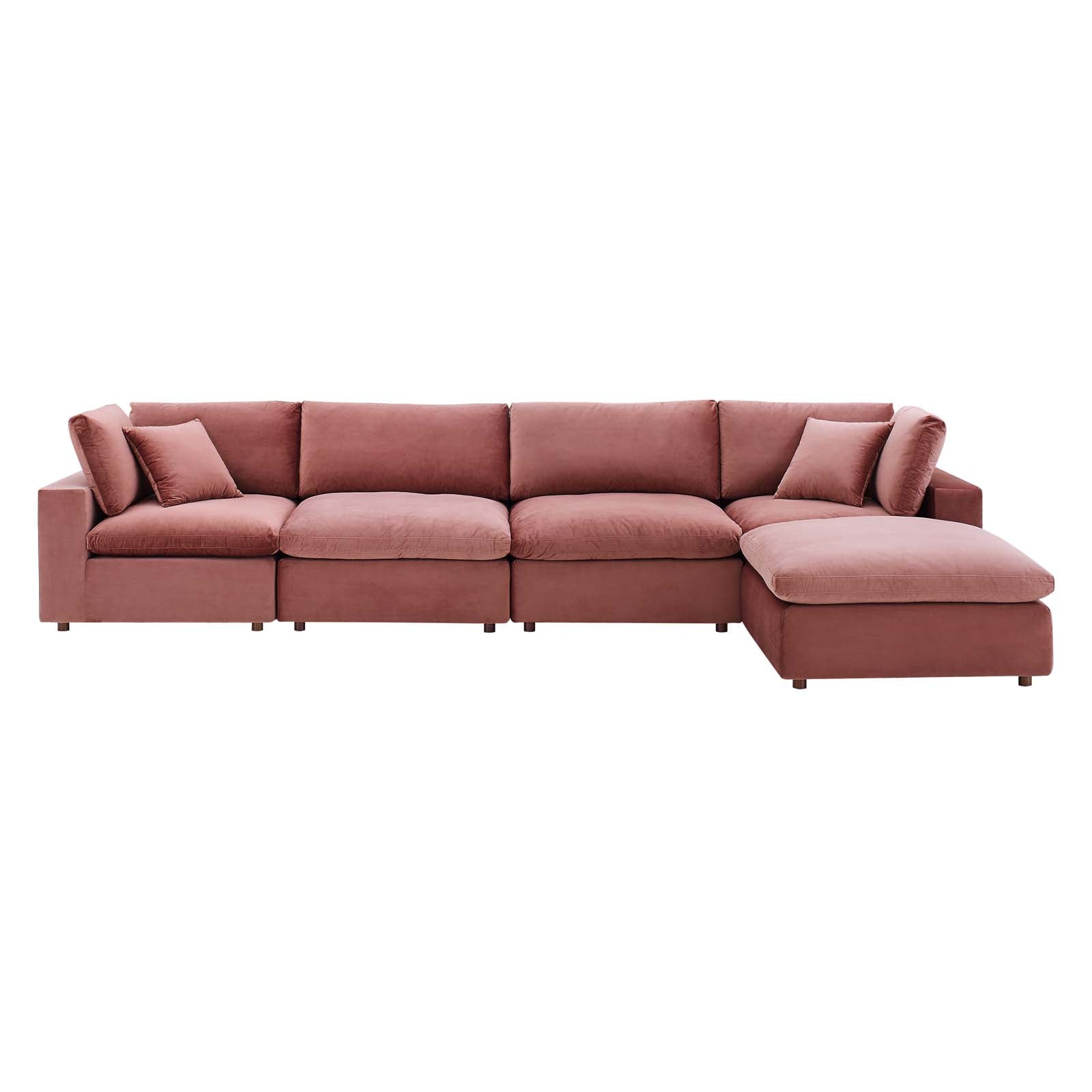 Modway Sectional Sofas - Commix Down Filled Overstuffed 35 " H Performance Velvet 5-Piece Sectional Sofa Dusty Rose