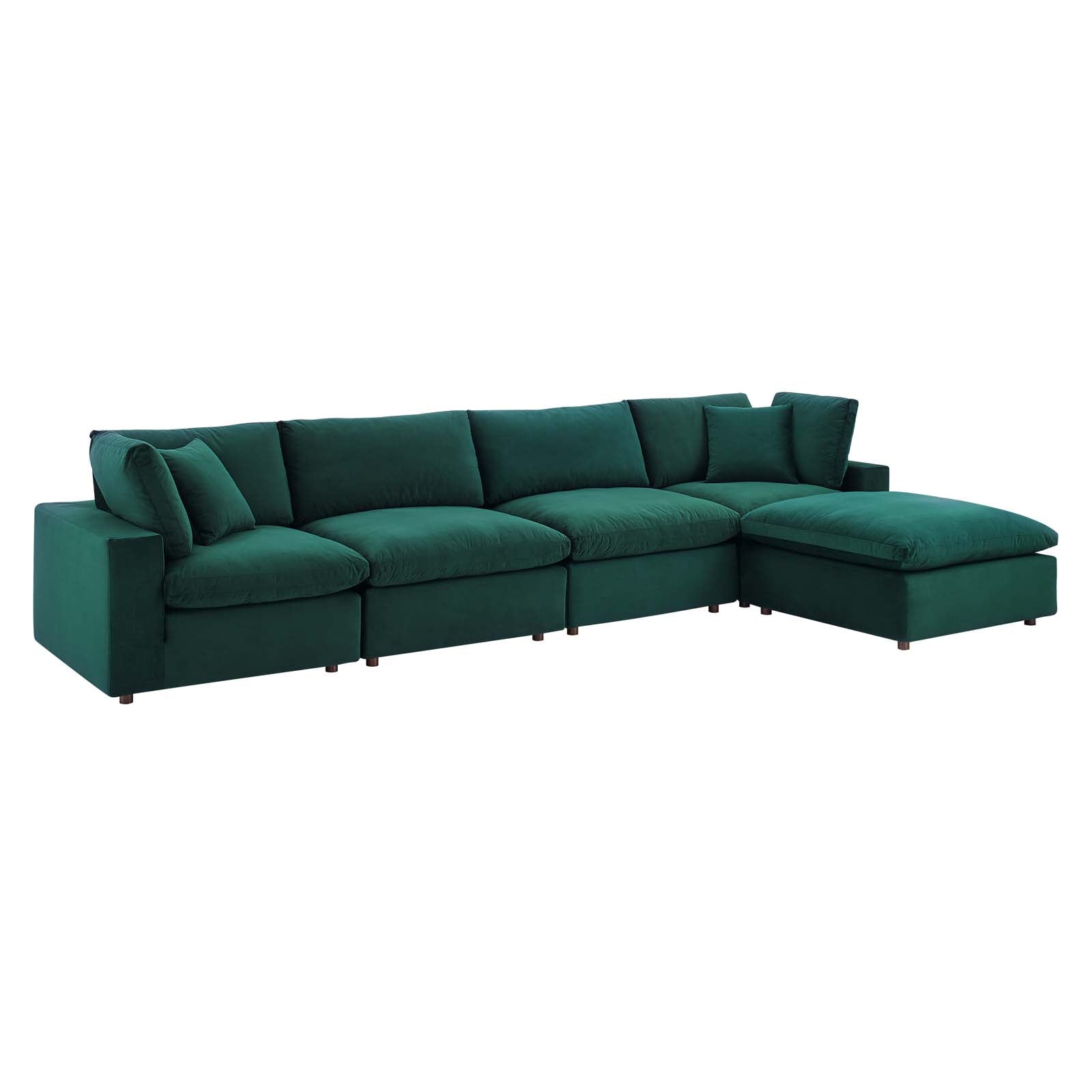Modway Sectional Sofas - Commix Down Overstuffed Performance Velvet 5 Piece Sectional Sofa Green 158"