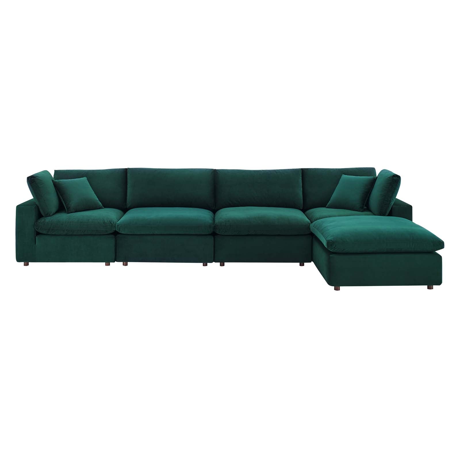 Modway Sectional Sofas - Commix Down Overstuffed Performance Velvet 5 Piece Sectional Sofa Green 158"
