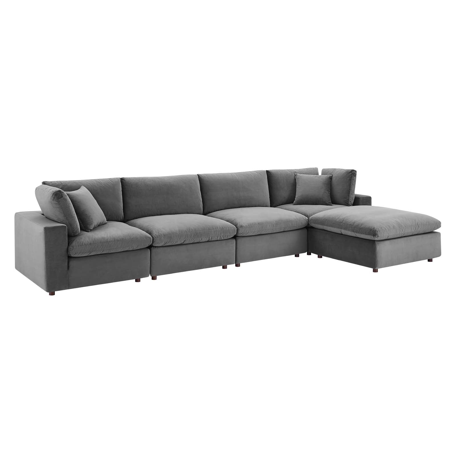 Modway Sectional Sofas - Commix Down Filled Overstuffed Performance 35 " H Velvet 5-Piece Sectional Sofa Gray