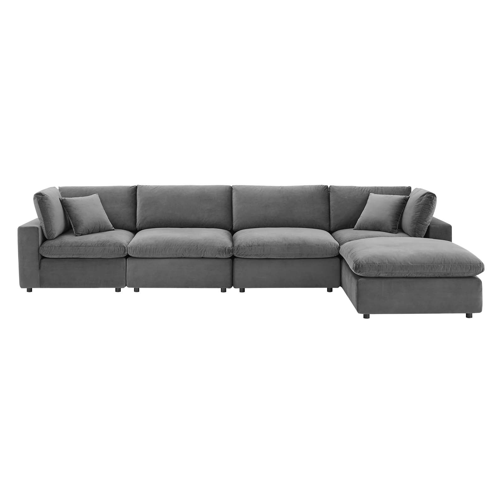 Modway Sectional Sofas - Commix Down Filled Overstuffed Performance 35 " H Velvet 5-Piece Sectional Sofa Gray