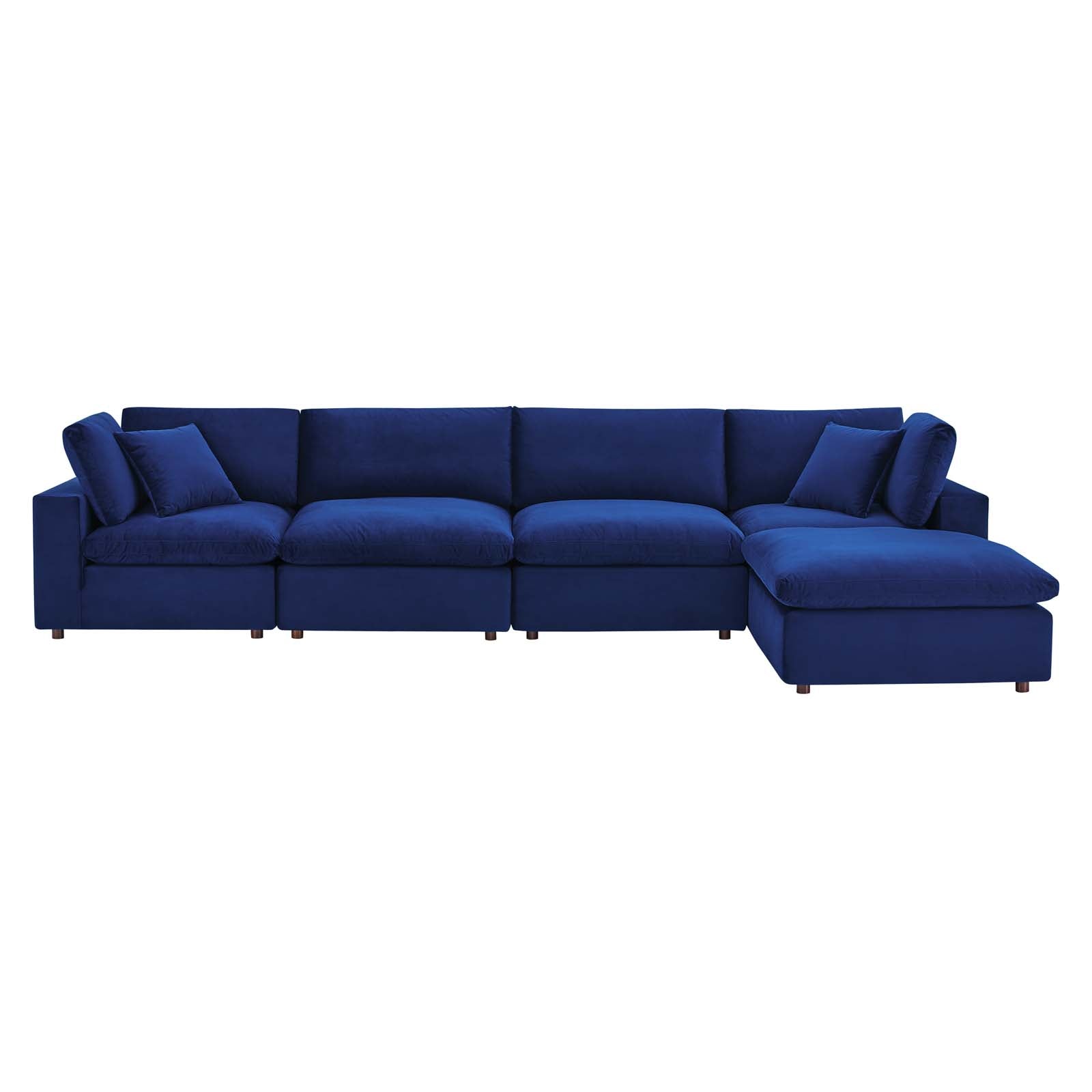 Modway Sectional Sofas - 158" Commix Down Filled Overstuffed Performance Velvet 5-Piece Sectional Sofa Navy