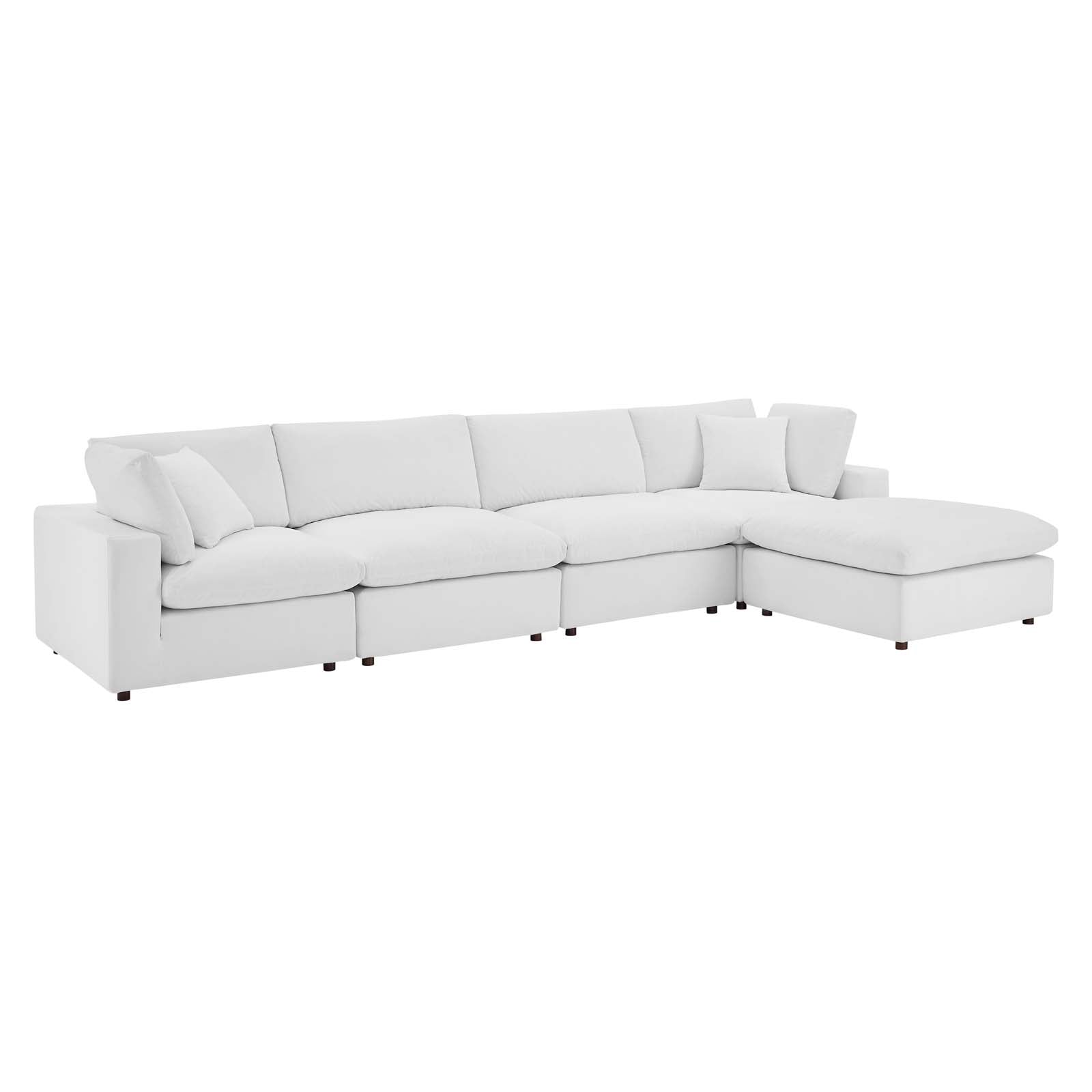 Modway Sectional Sofas - Commix Down Filled Overstuffed Performance 35 " H Velvet 5-Piece Sectional Sofa White