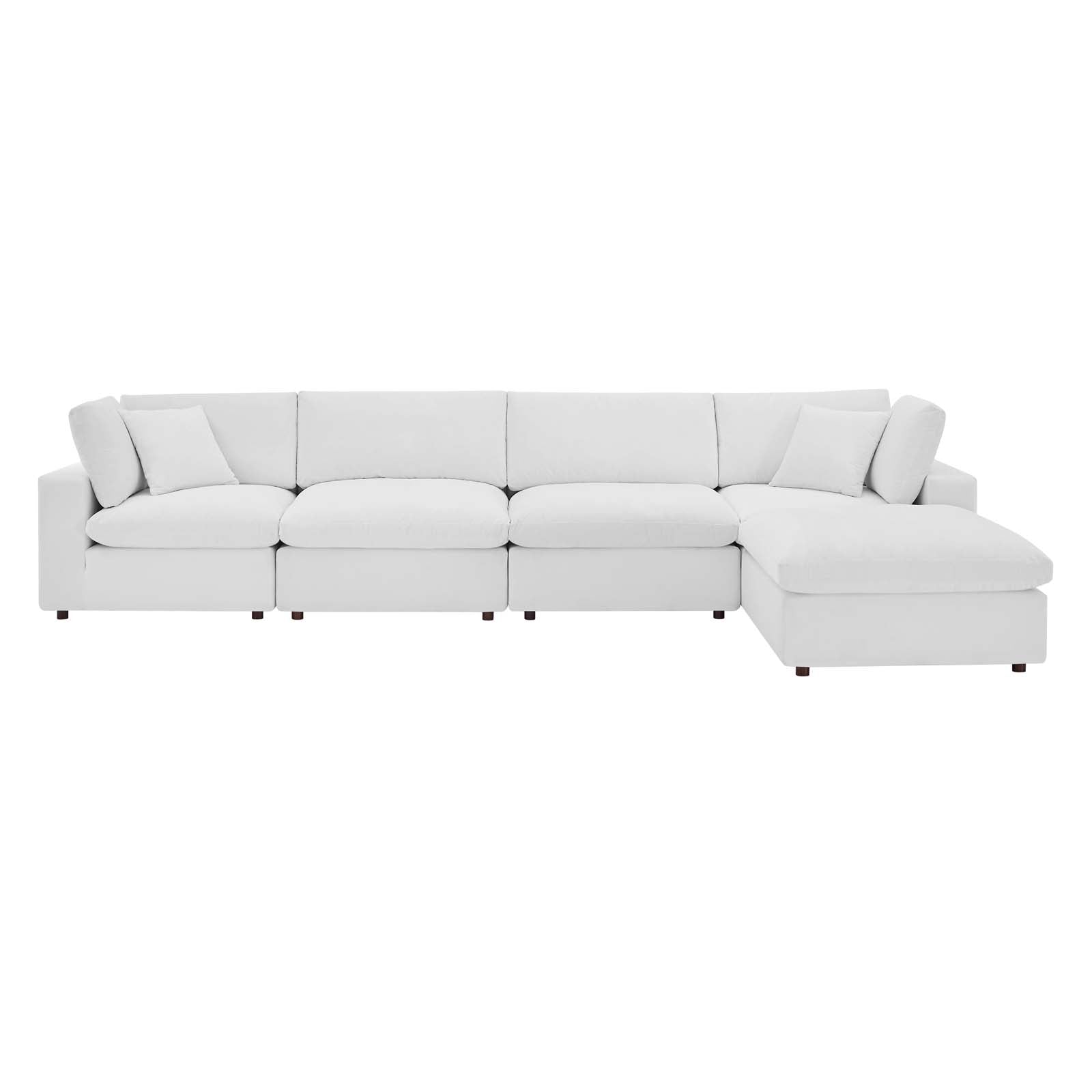 Modway Sectional Sofas - Commix Down Filled Overstuffed Performance 35 " H Velvet 5-Piece Sectional Sofa White