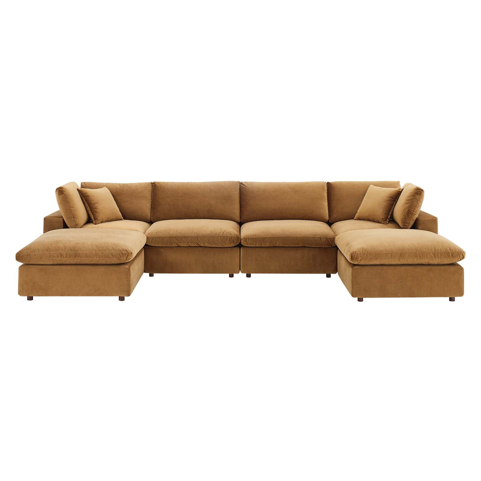 Modway Sectional Sofas - Commix Down Overstuffed Performance Velvet 6-Piece Sectional Sofa Cognac 158"