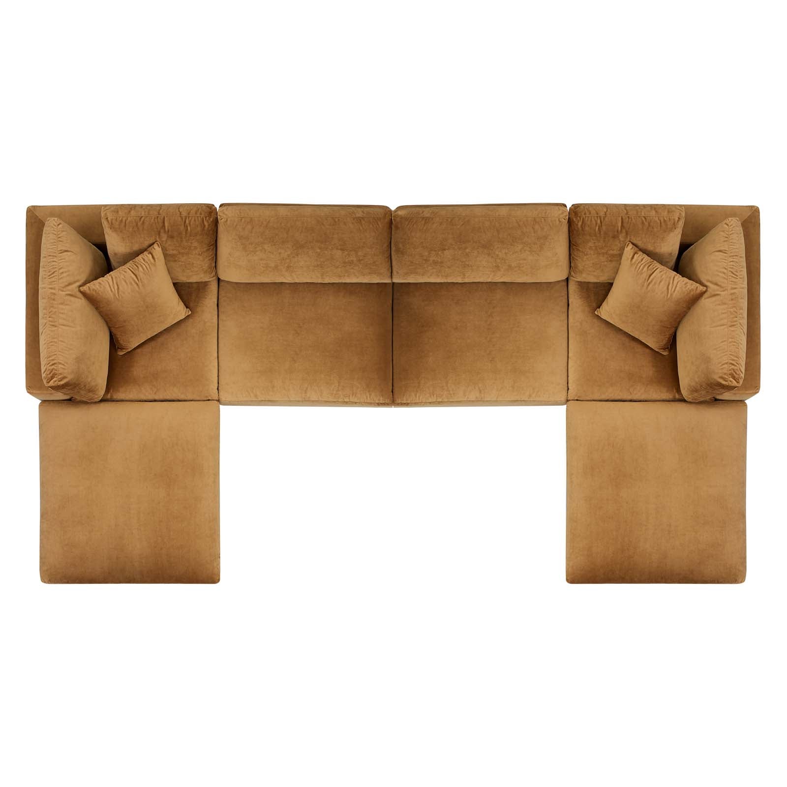 Modway Sectional Sofas - Commix Down Overstuffed Performance Velvet 6-Piece Sectional Sofa Cognac 158"