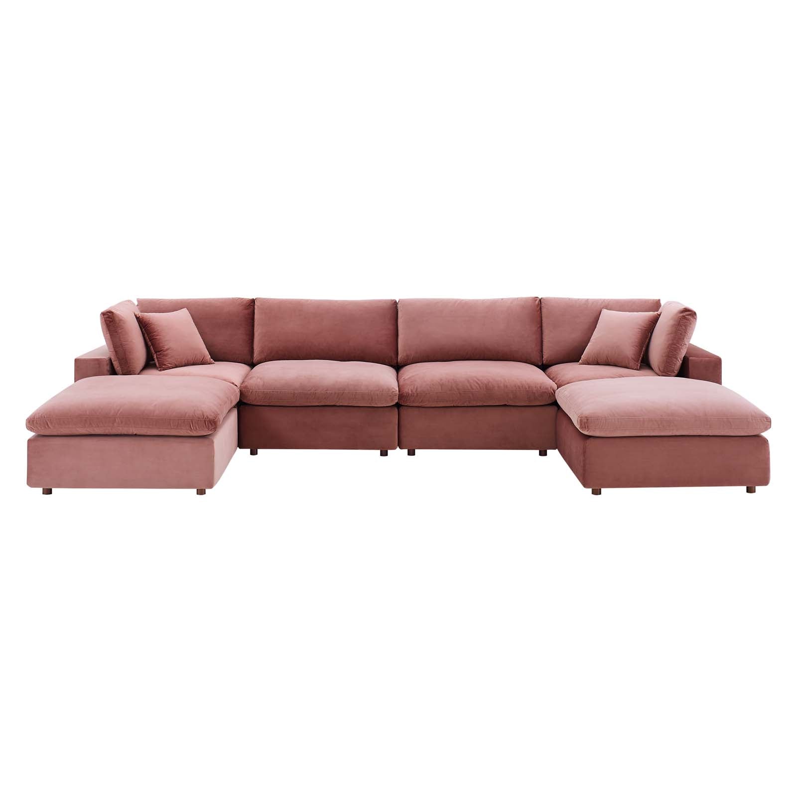 Modway Sectional Sofas - Commix Down Filled Overstuffed Performance Velvet 6-Piece 35 " H Sectional Sofa Dusty Rose