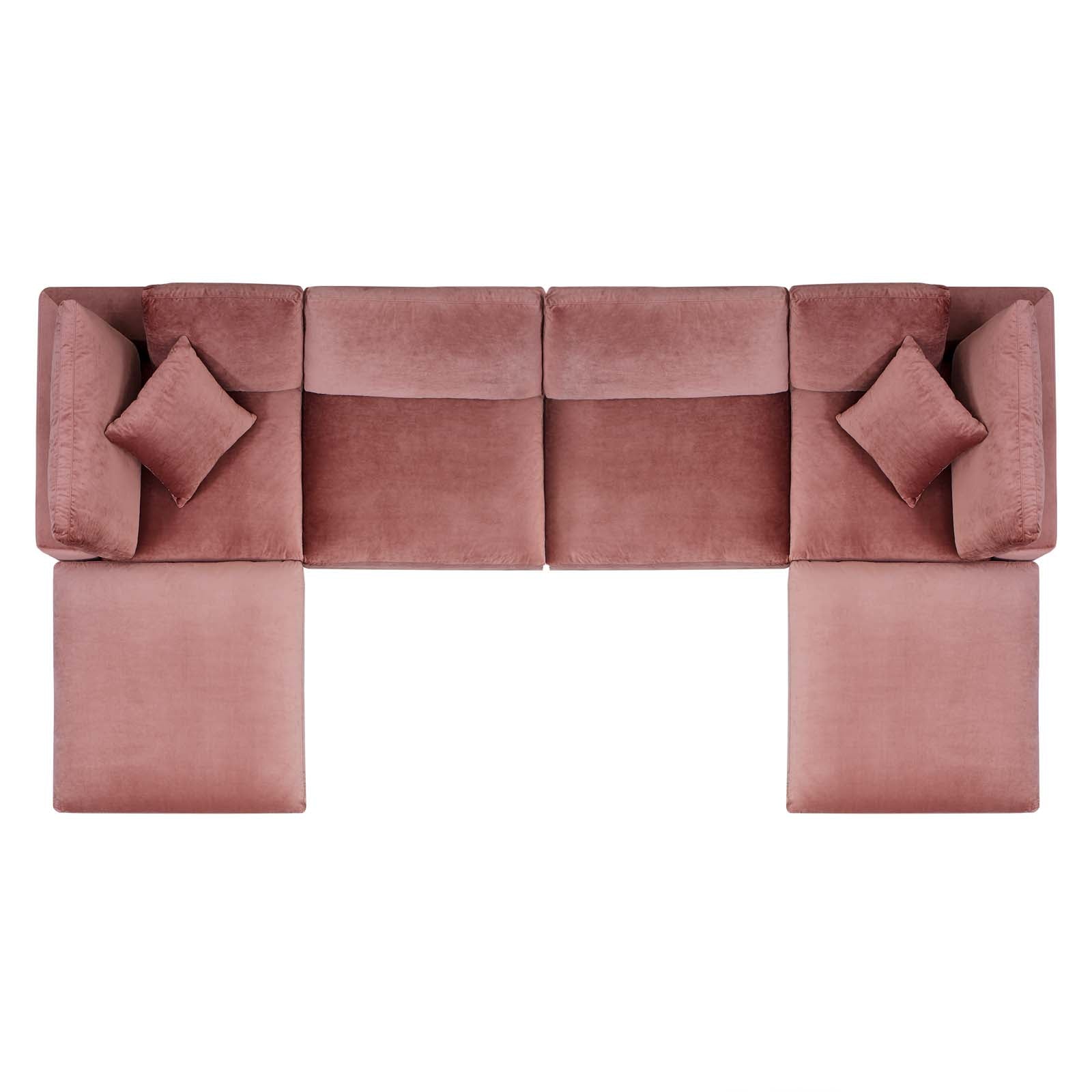 Modway Sectional Sofas - Commix Down Filled Overstuffed Performance Velvet 6-Piece 35 " H Sectional Sofa Dusty Rose