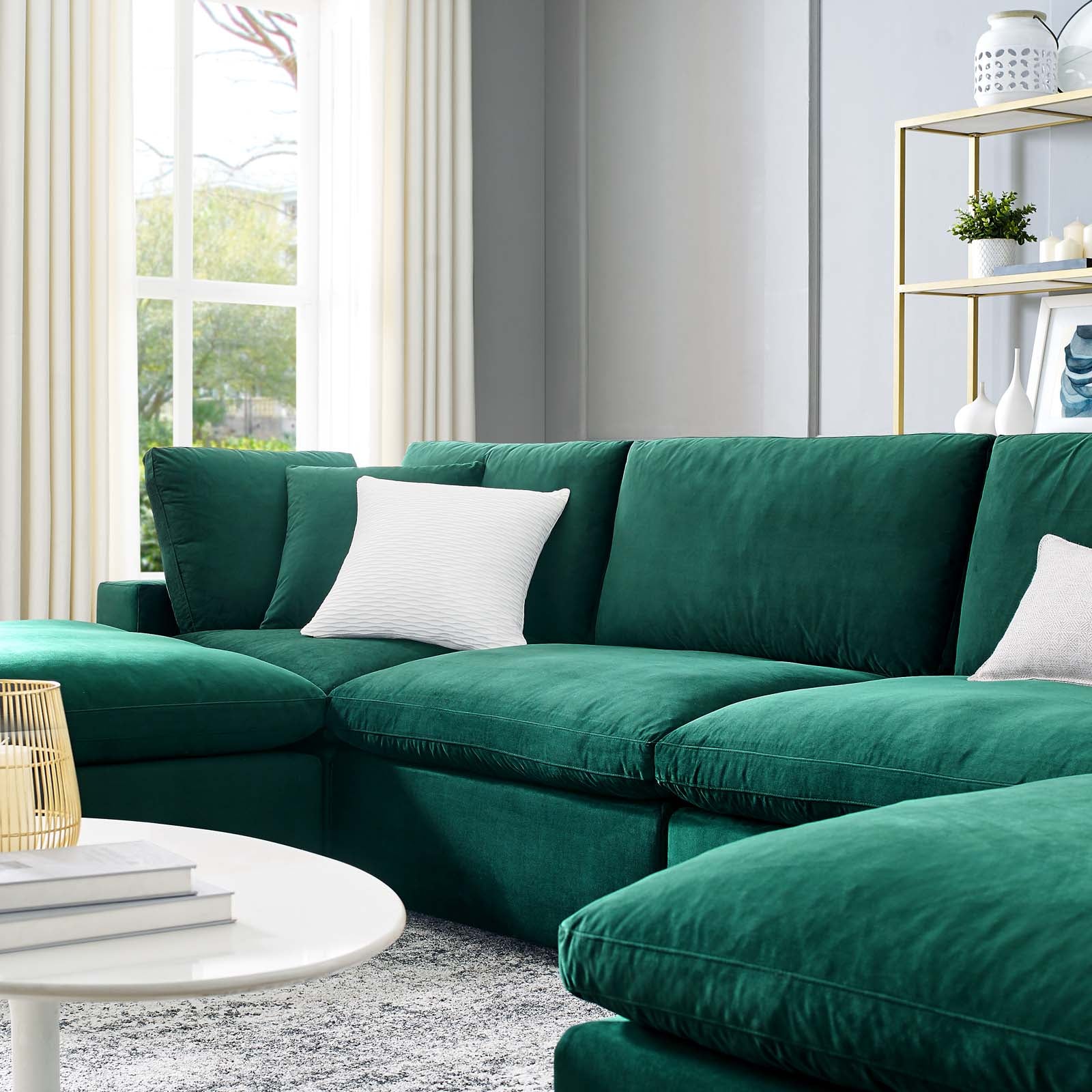 Modway Sectional Sofas - Commix Overstuffed Performance Velvet 6-Piece Sectional Sofa Green