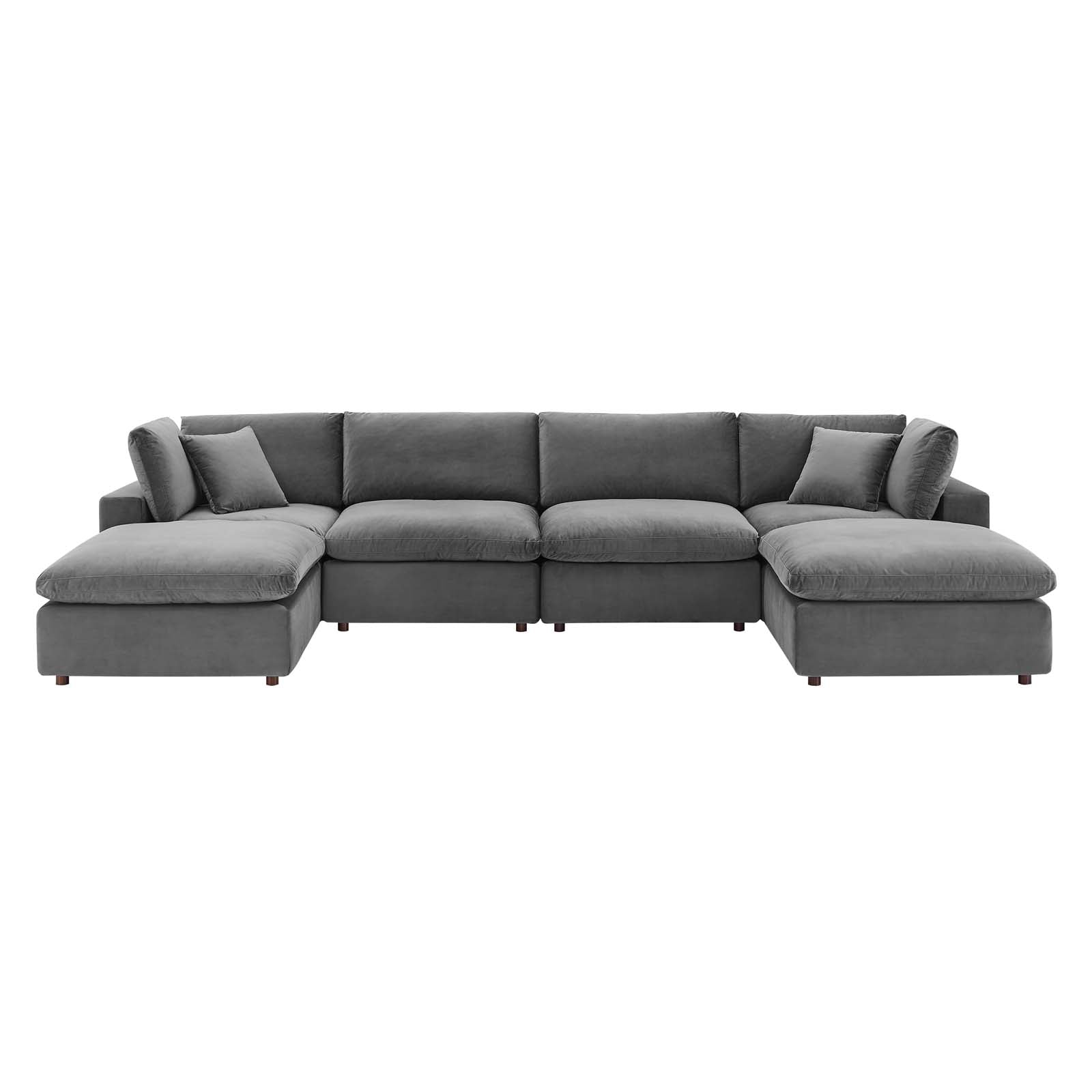 Modway Sectional Sofas - Commix Down Filled Overstuffed Performance Velvet 35" H 6-Piece Sectional Sofa Gray