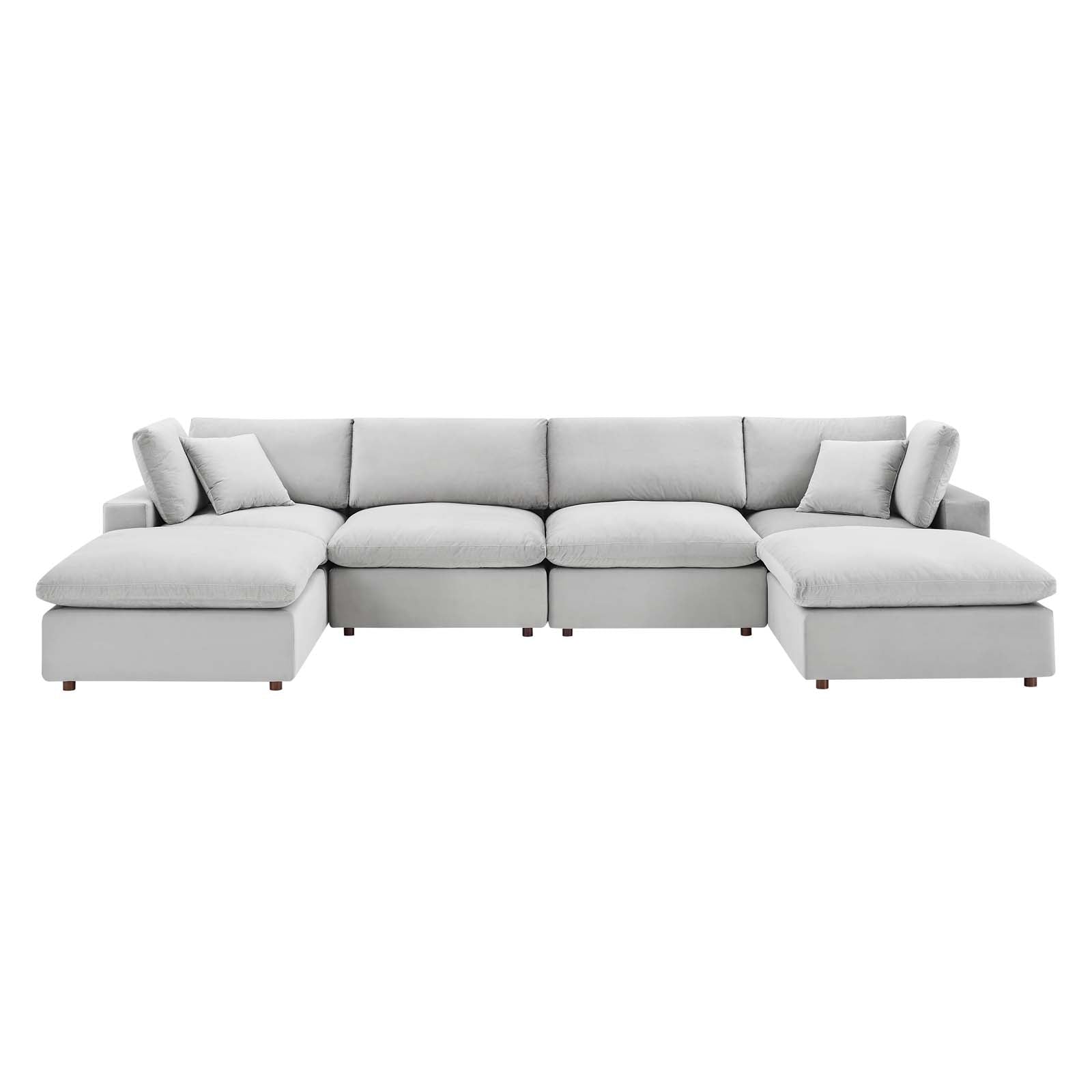Modway Sectional Sofas - Commix Down Overstuffed Performance Velvet 6-Piece Sectional Sofa Light Gray