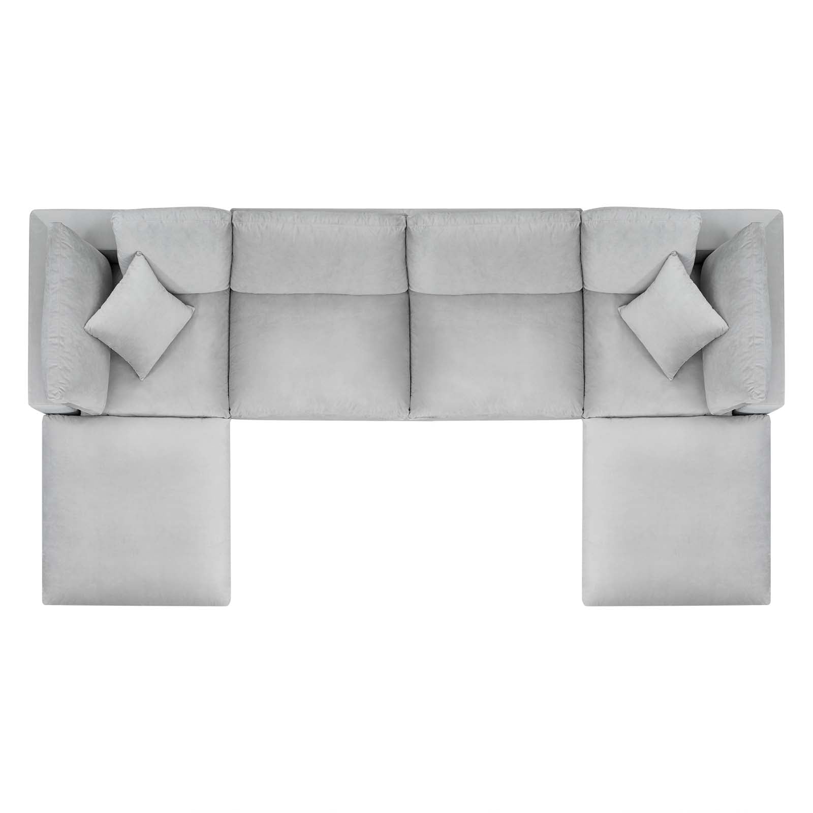 Modway Sectional Sofas - Commix Down Overstuffed Performance Velvet 6-Piece Sectional Sofa Light Gray