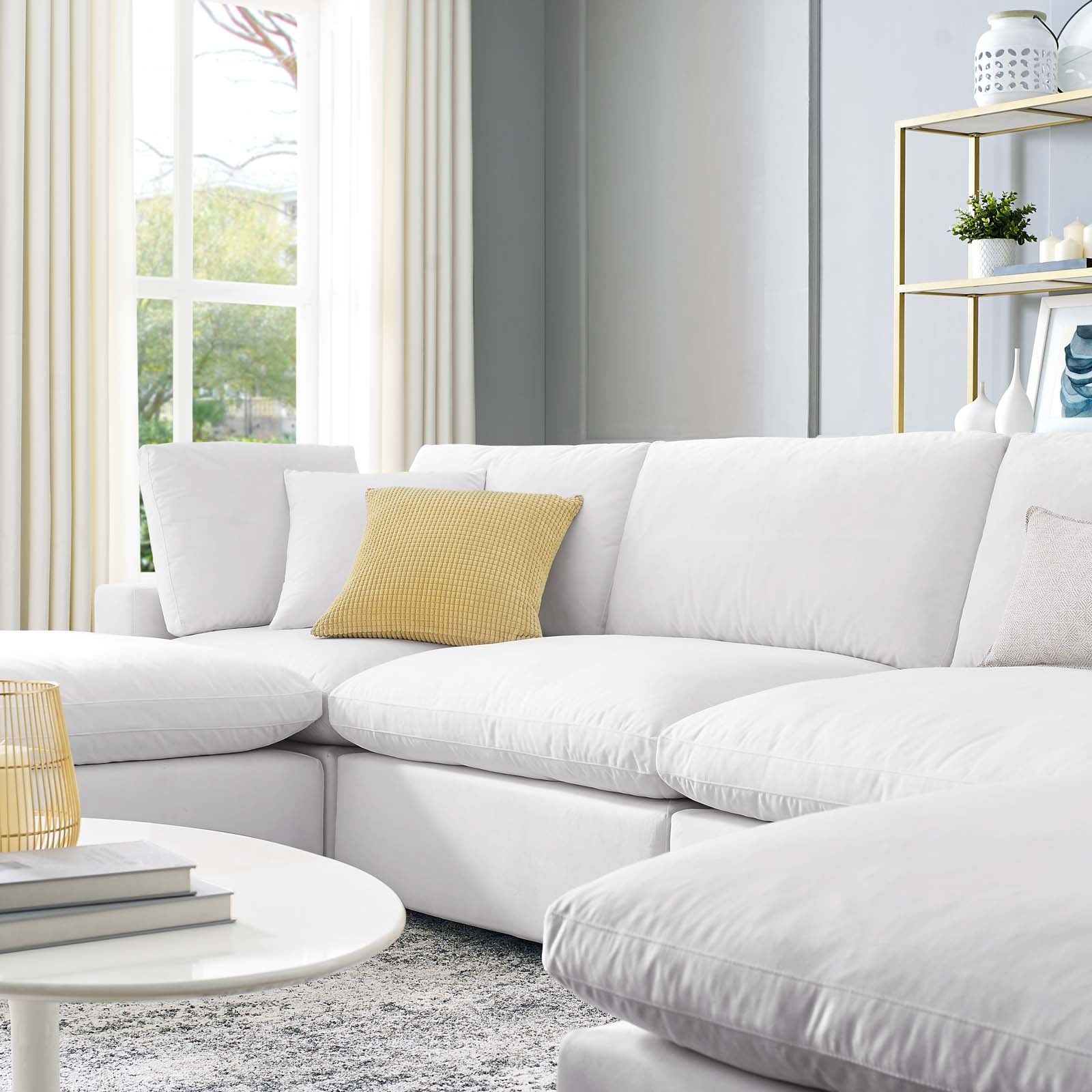 Modway Sectional Sofas - Commix Down Filled Overstuffed Performance Velvet 35 " H 6-Piece Sectional Sofa White