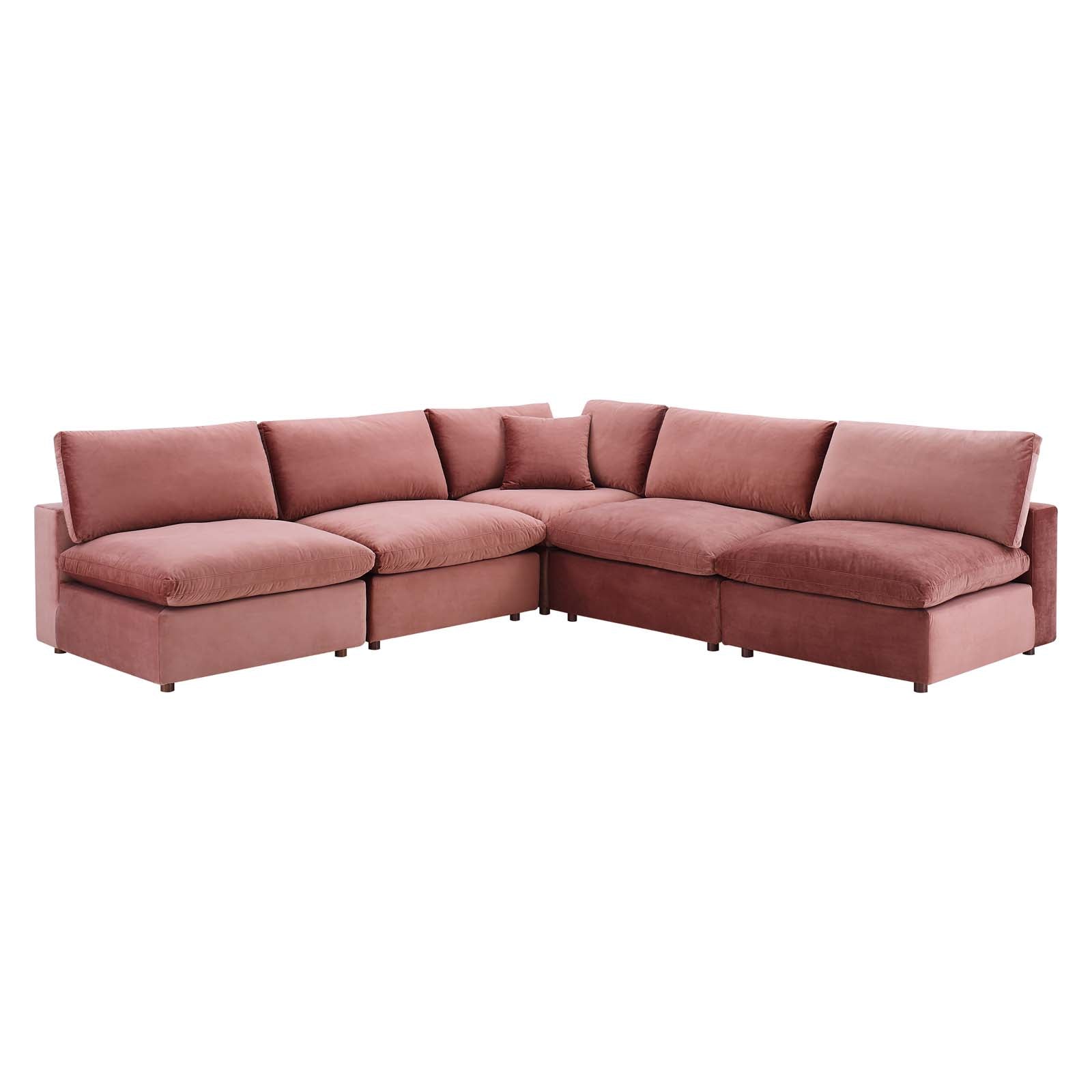Modway Sectional Sofas - Commix Down Filled Overstuffed Performance Velvet 35 " H 5-Piece Sectional Sofa Dusty Rose