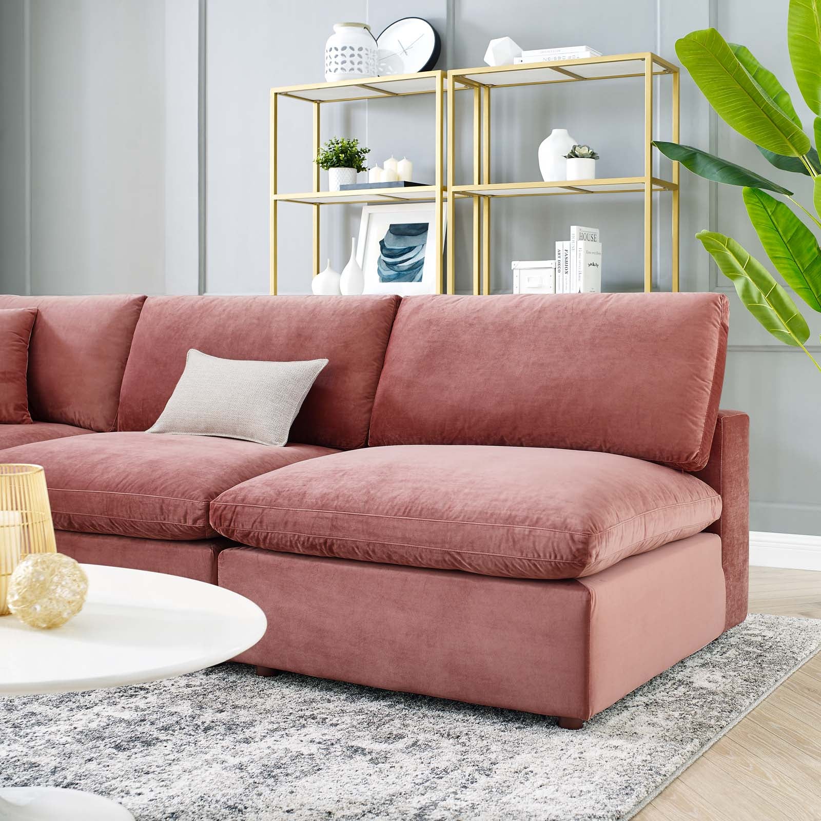 Modway Sectional Sofas - Commix Down Filled Overstuffed Performance Velvet 35 " H 5-Piece Sectional Sofa Dusty Rose
