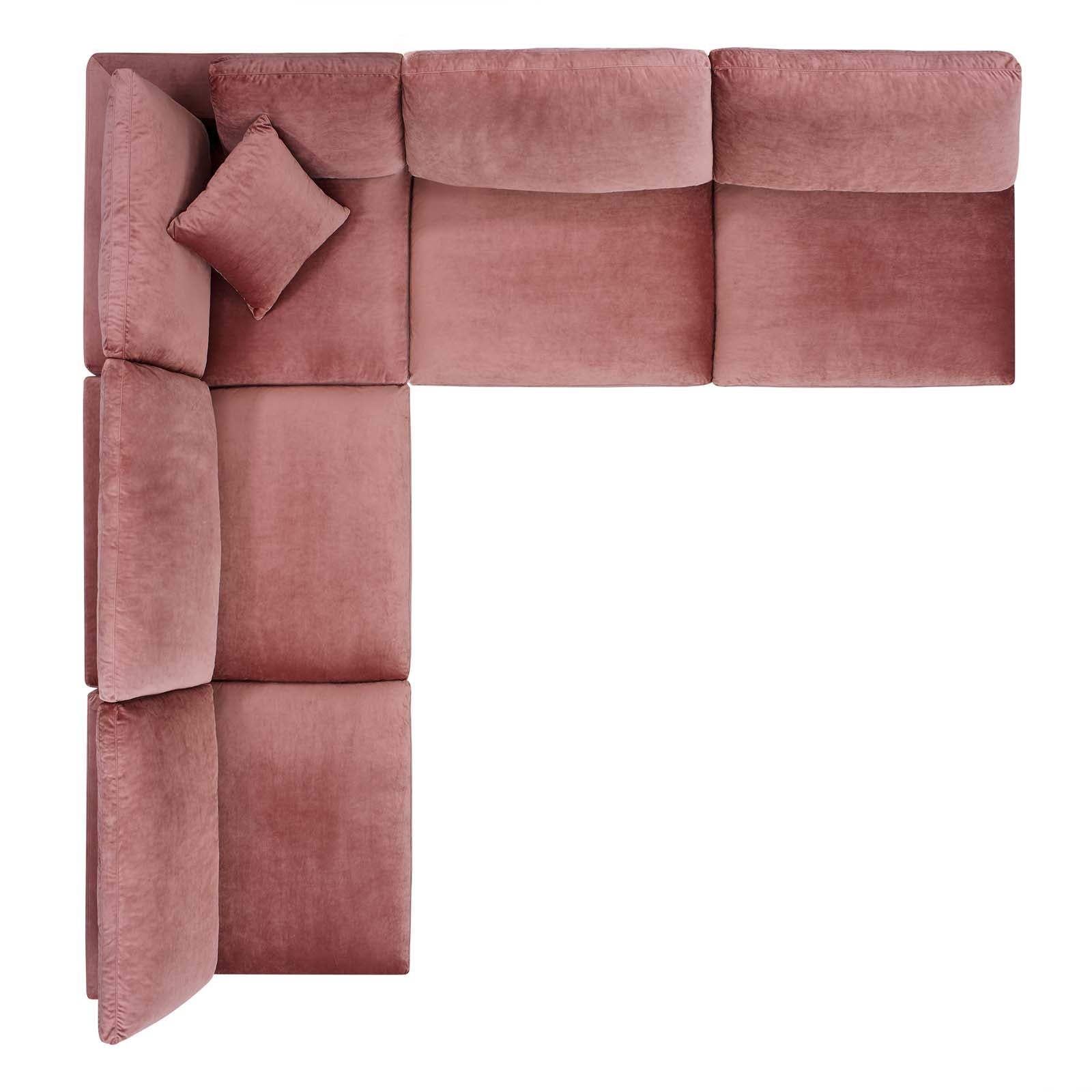 Modway Sectional Sofas - Commix Down Filled Overstuffed Performance Velvet 35 " H 5-Piece Sectional Sofa Dusty Rose