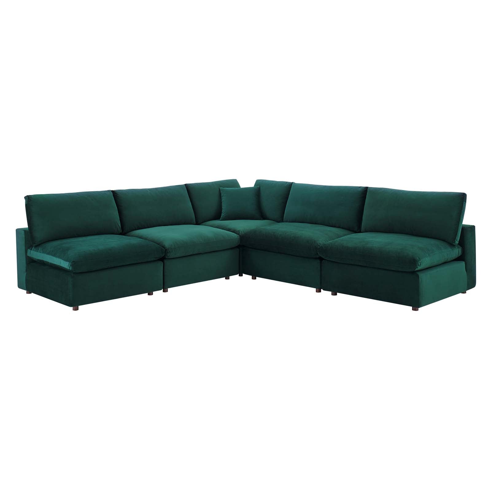 Modway Sectional Sofas - Commix Down Filled Overstuffed Performance Velvet 5-Piece Sectional Sofa Green