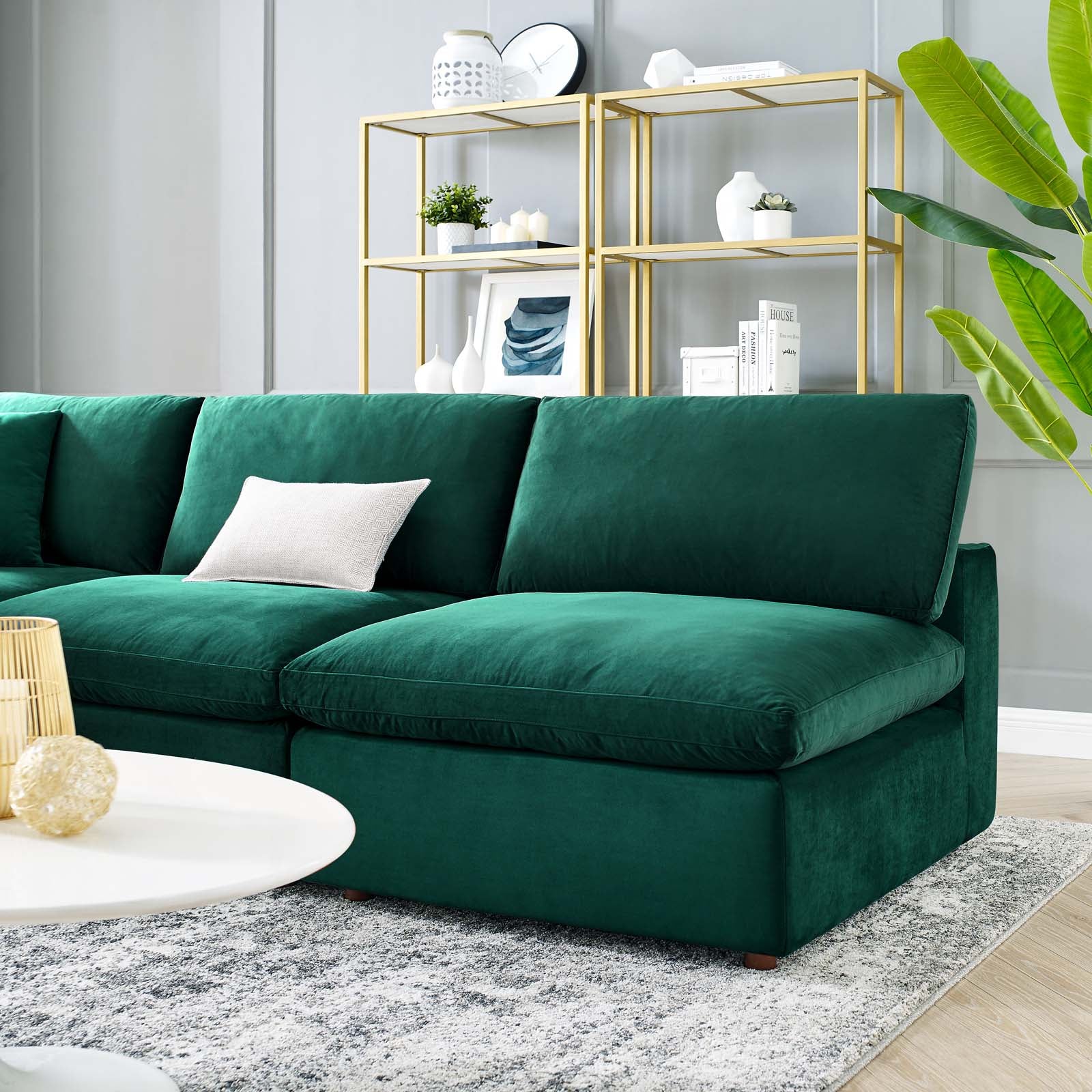 Modway Sectional Sofas - Commix Down Filled Overstuffed Performance Velvet 5-Piece Sectional Sofa Green