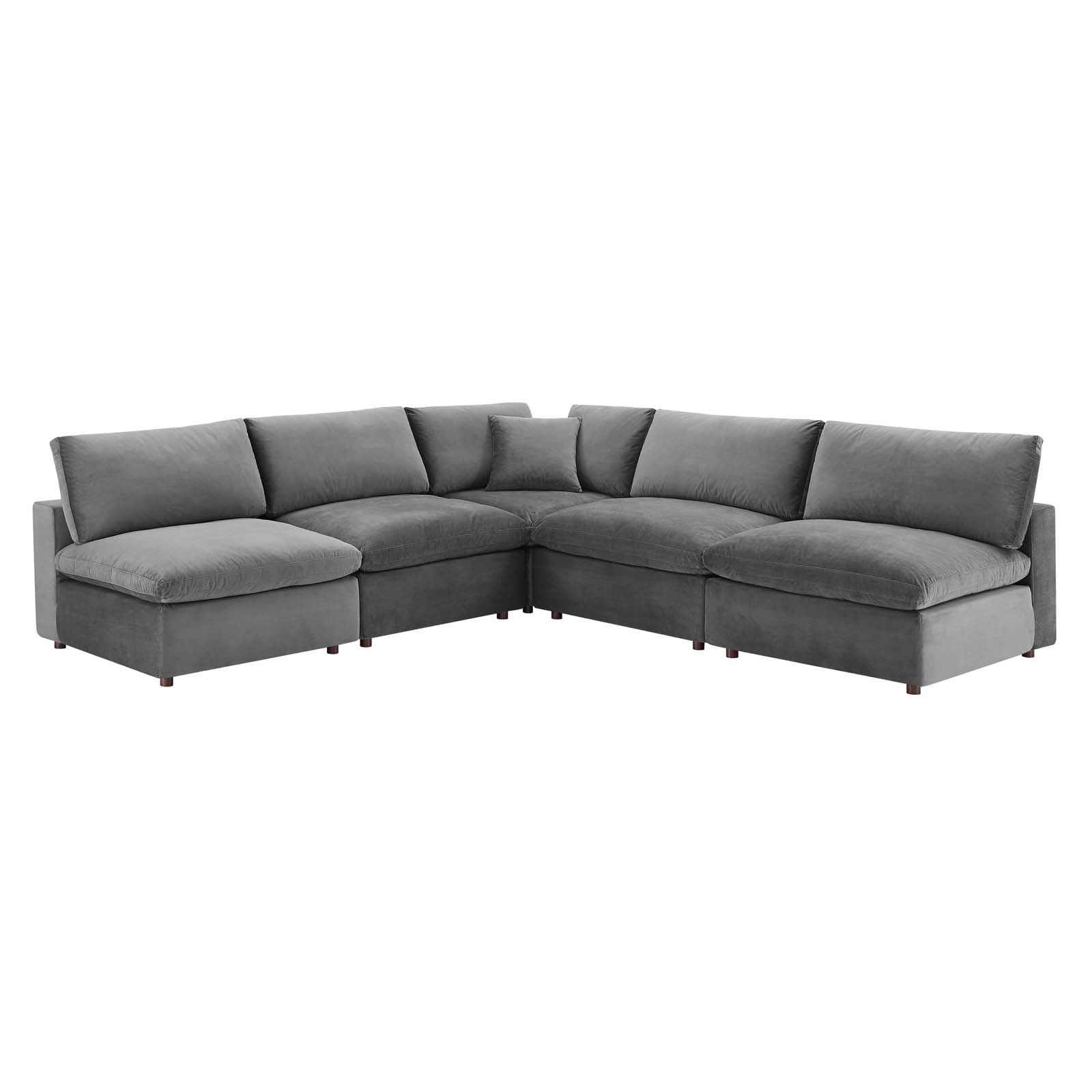 Modway Sectional Sofas - Commix Down Filled Overstuffed Performance Velvet 35 " H 5-Piece Sectional Sofa Gray