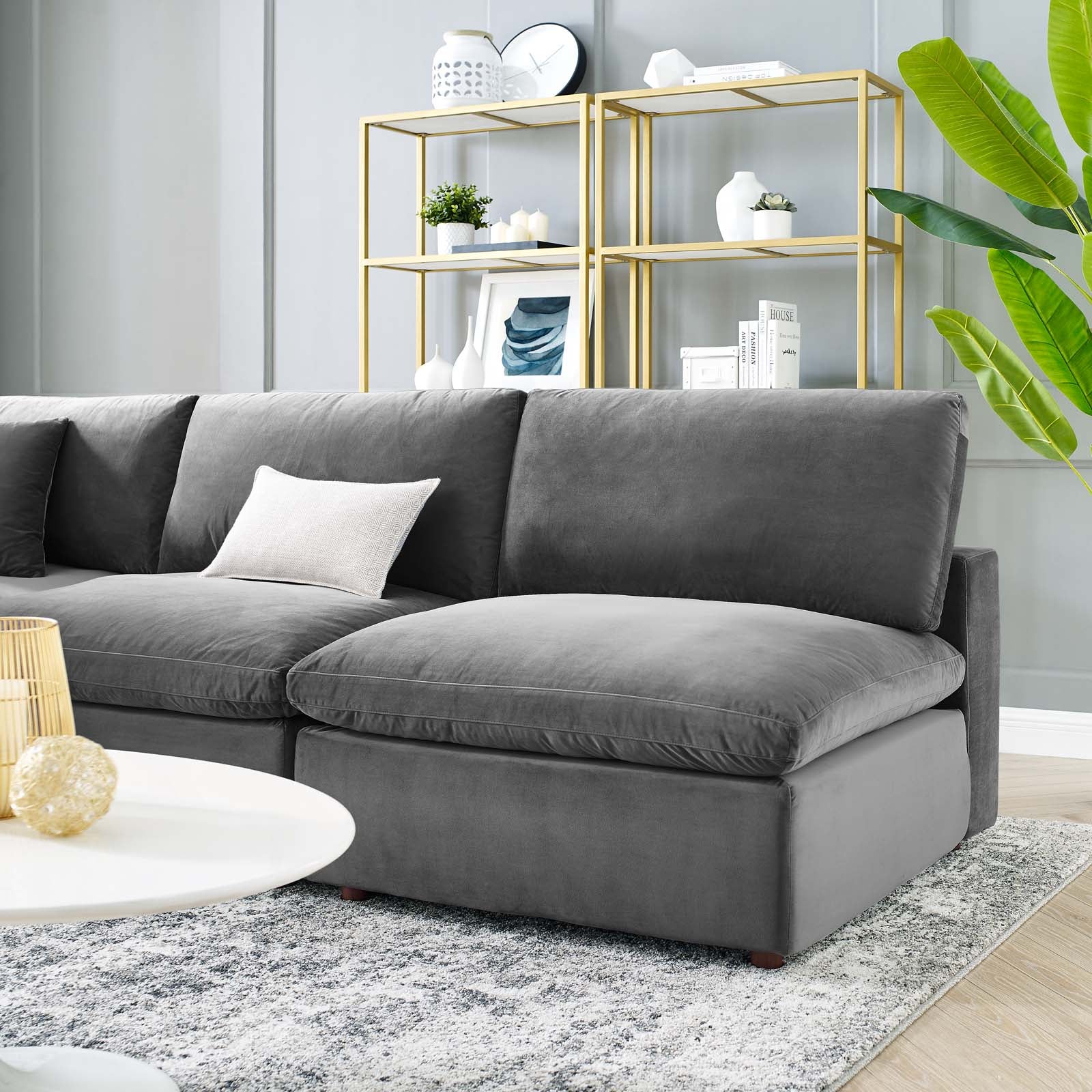 Modway Sectional Sofas - Commix Down Filled Overstuffed Performance Velvet 35 " H 5-Piece Sectional Sofa Gray