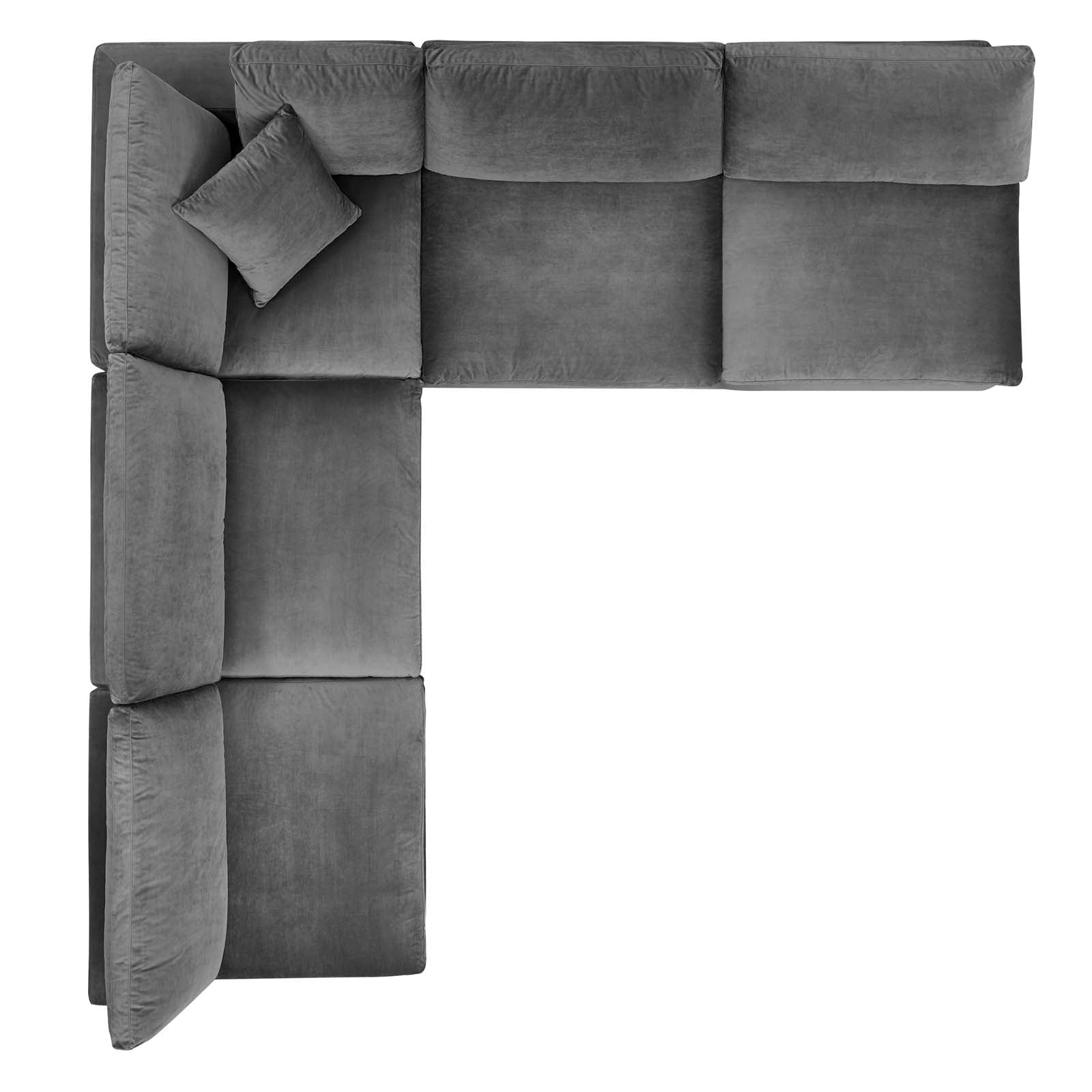 Modway Sectional Sofas - Commix Down Filled Overstuffed Performance Velvet 35 " H 5-Piece Sectional Sofa Gray