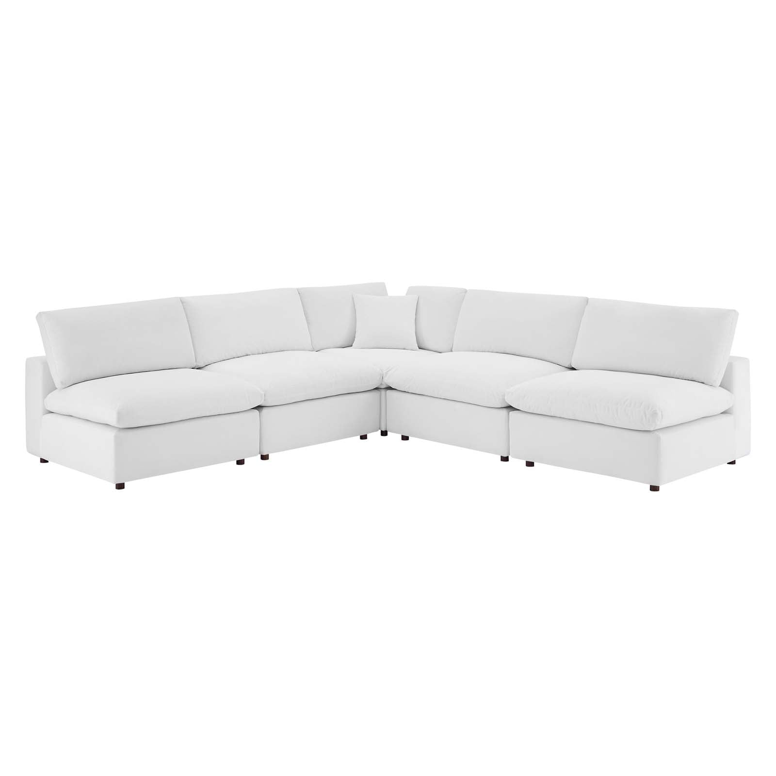 Modway Sectional Sofas - Commix Down Filled Overstuffed Performance Velvet 5-Piece 35 " H Sectional Sofa White