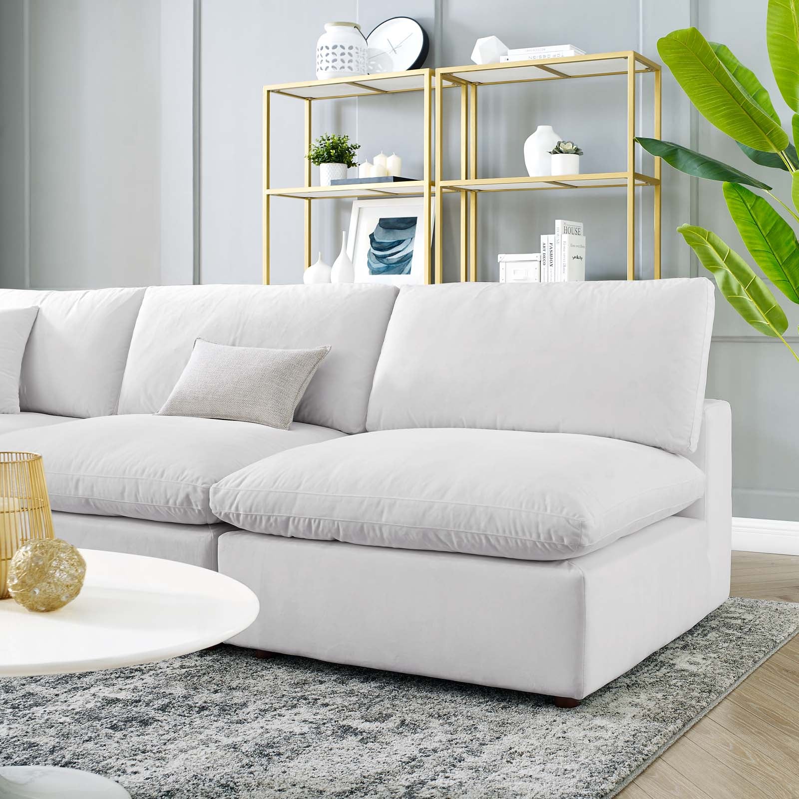 Modway Sectional Sofas - Commix Down Filled Overstuffed Performance Velvet 5-Piece 35 " H Sectional Sofa White