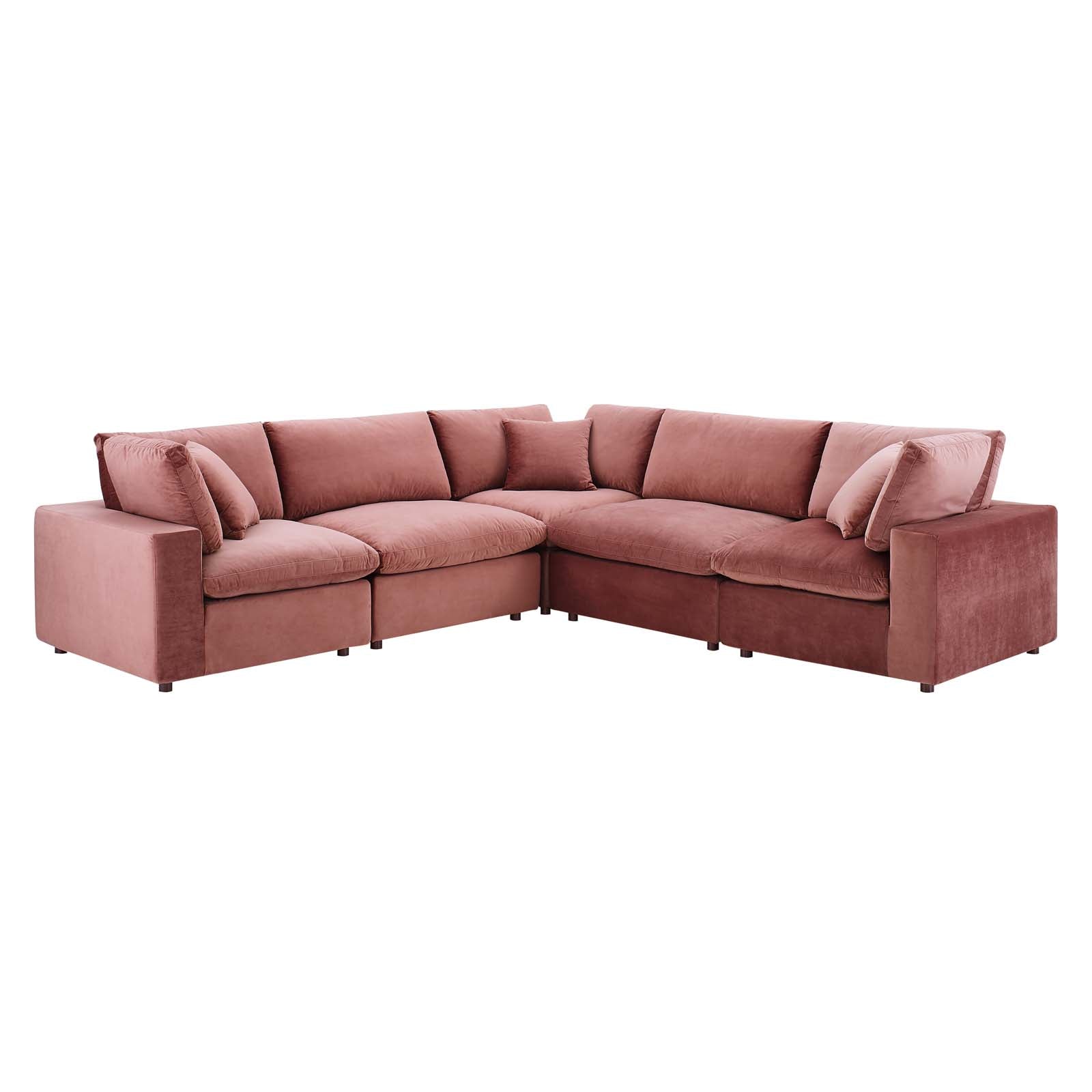 Modway Sectional Sofas - Commix Down Filled Overstuffed Performance Velvet 5-Piece Sectional Sofa Dusty Rose