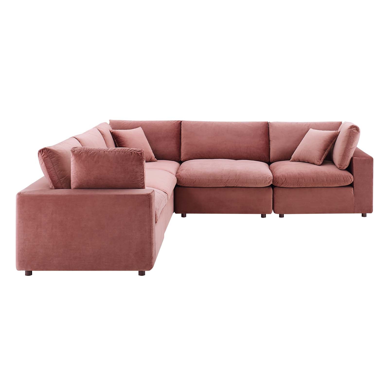 Modway Sectional Sofas - Commix Down Filled Overstuffed Performance Velvet 5-Piece Sectional Sofa Dusty Rose