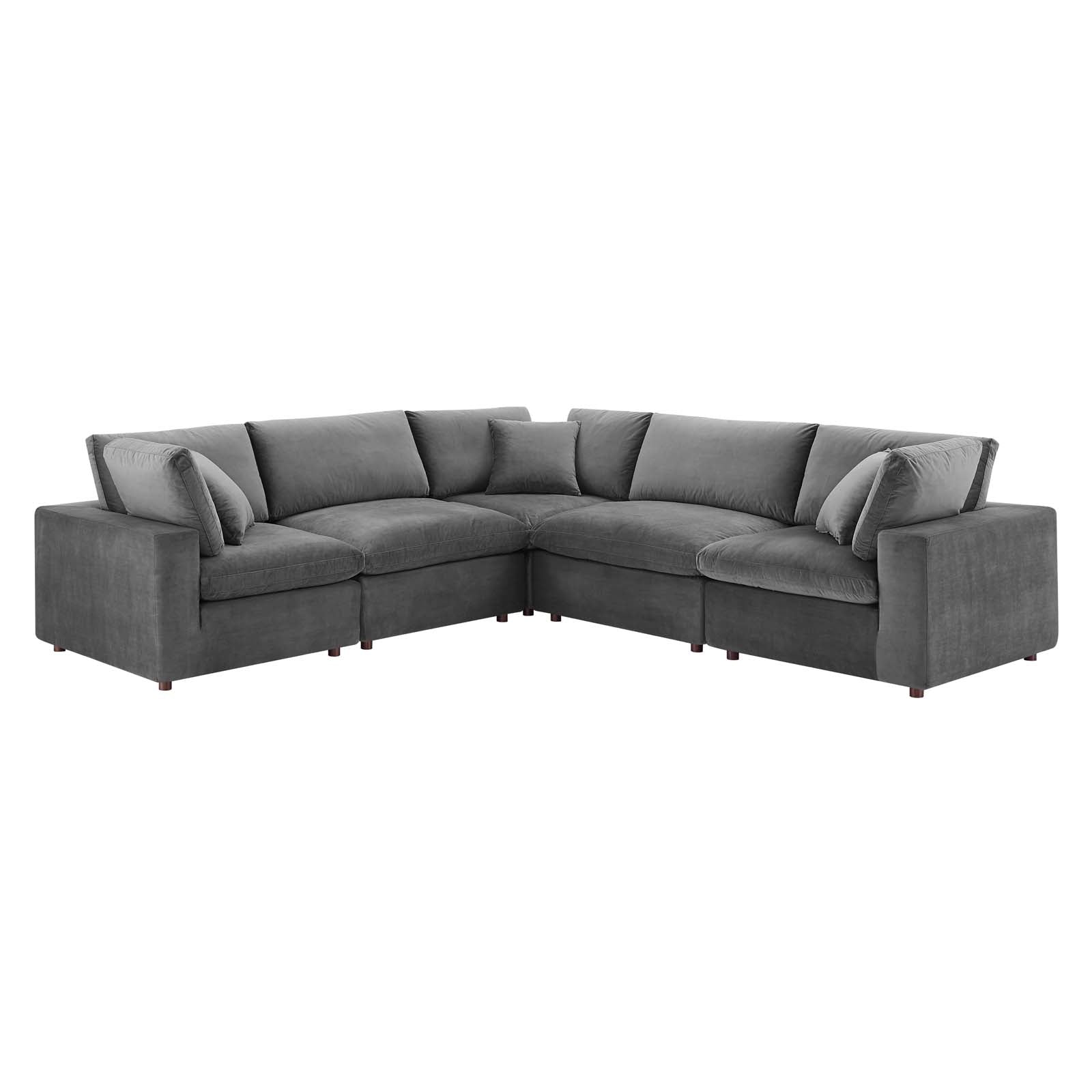 Modway Sectional Sofas - Commix Down Filled Overstuffed Performance Velvet 5-Piece Sectional Sofa Gray
