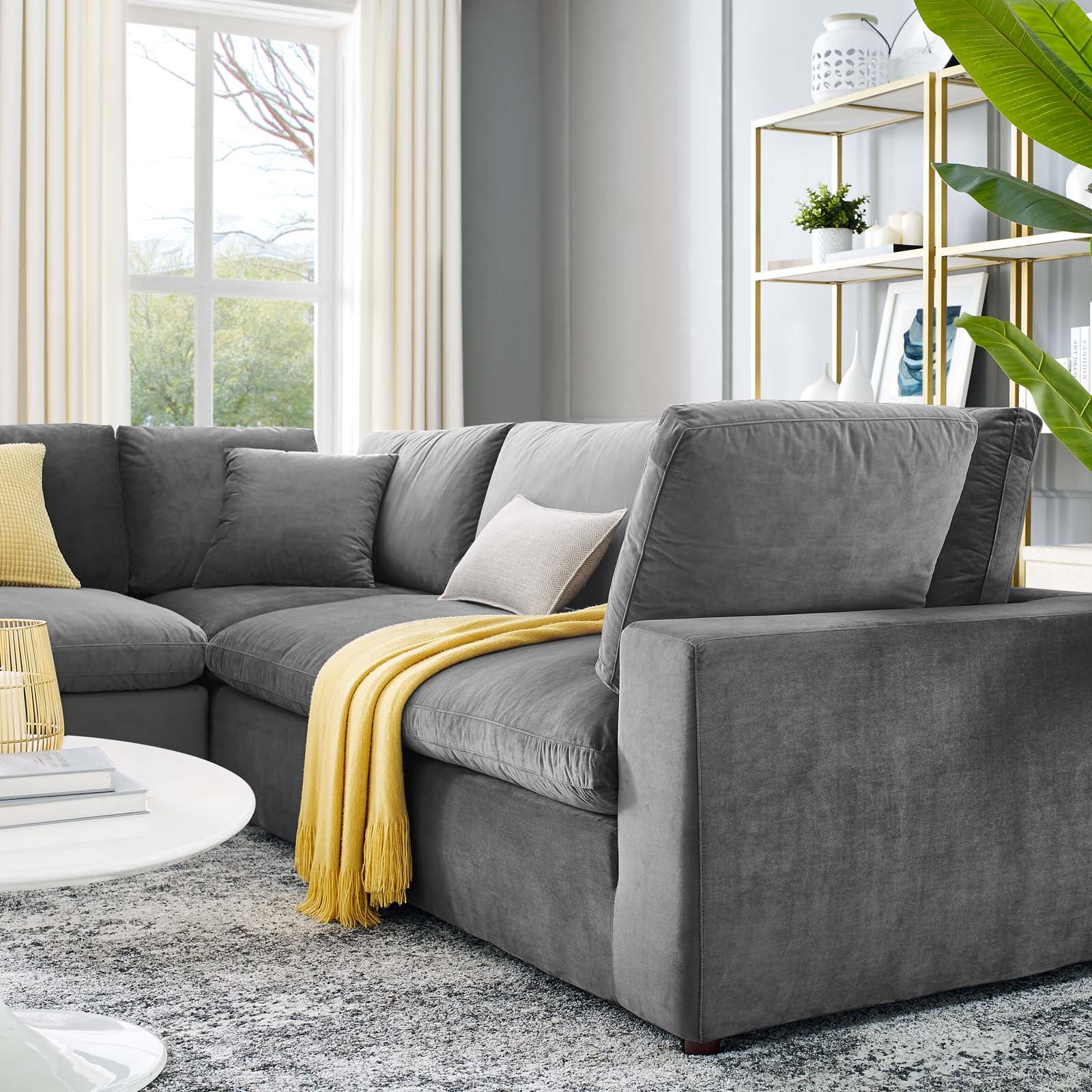 Modway Sectional Sofas - Commix Down Filled Overstuffed Performance Velvet 5-Piece Sectional Sofa Gray