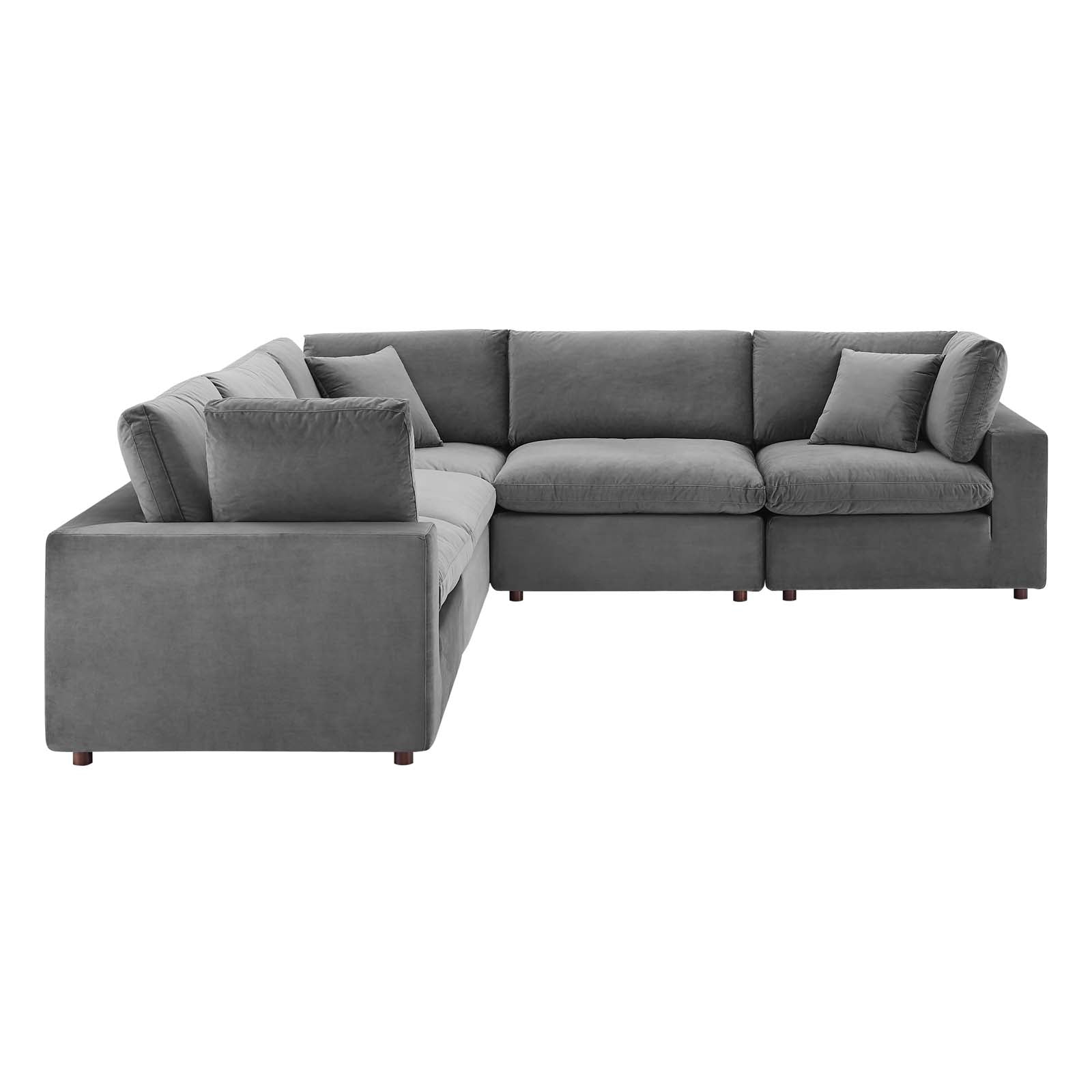 Modway Sectional Sofas - Commix Down Filled Overstuffed Performance Velvet 5-Piece Sectional Sofa Gray