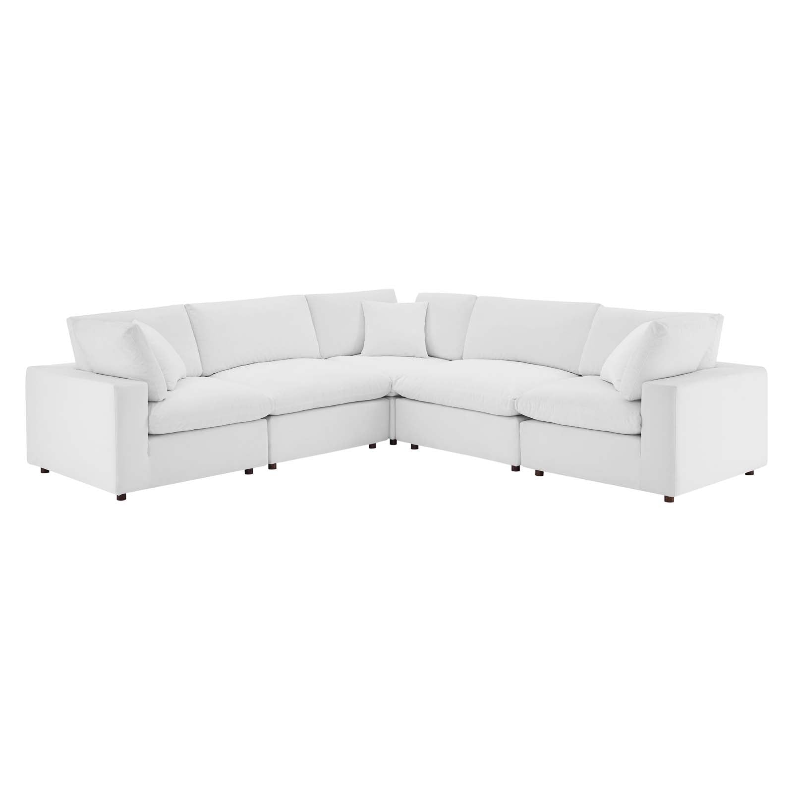 Modway Sectional Sofas - Commix Down Filled Overstuffed Performance Velvet 5-Piece Sectional Sofa White