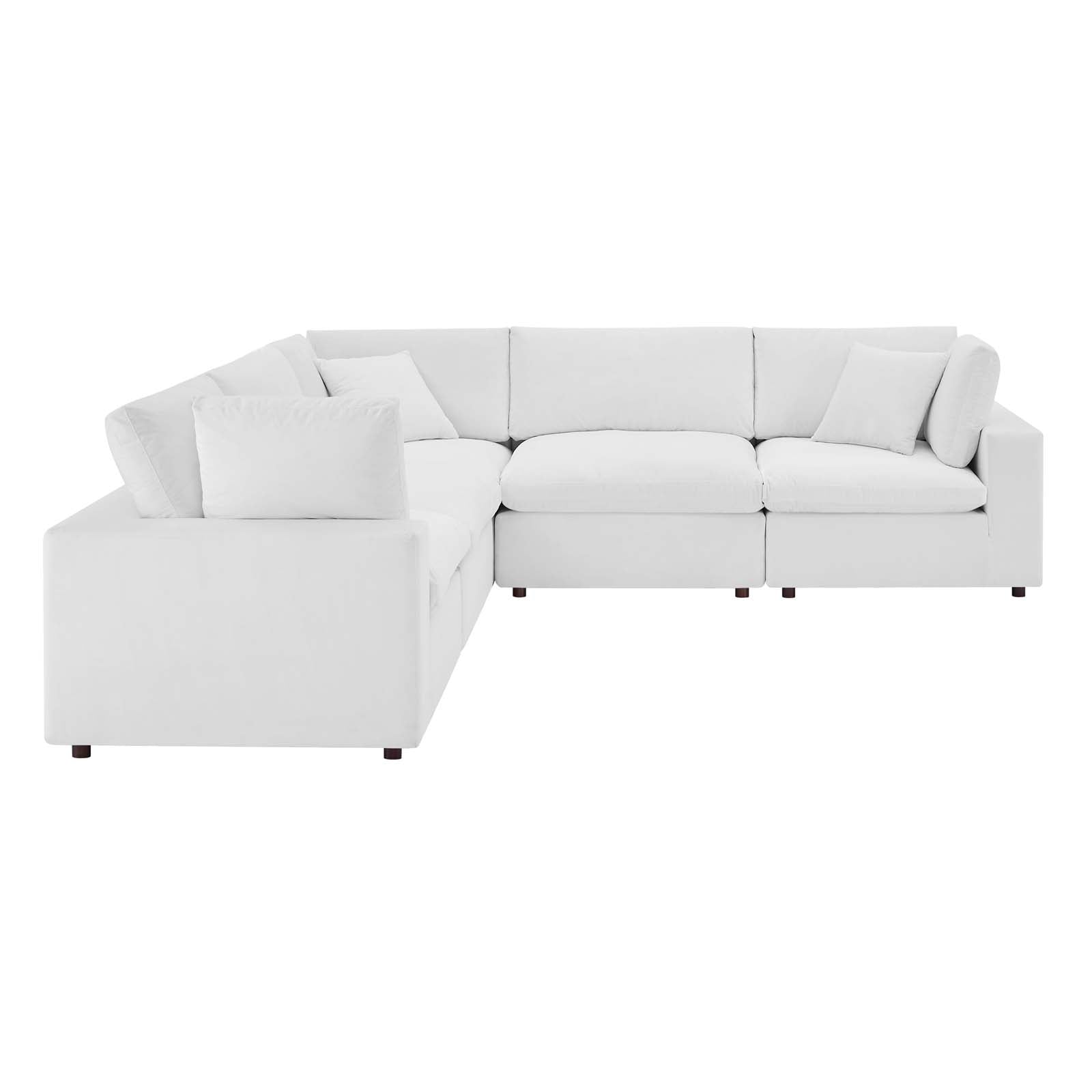 Modway Sectional Sofas - Commix Down Filled Overstuffed Performance Velvet 5-Piece Sectional Sofa White