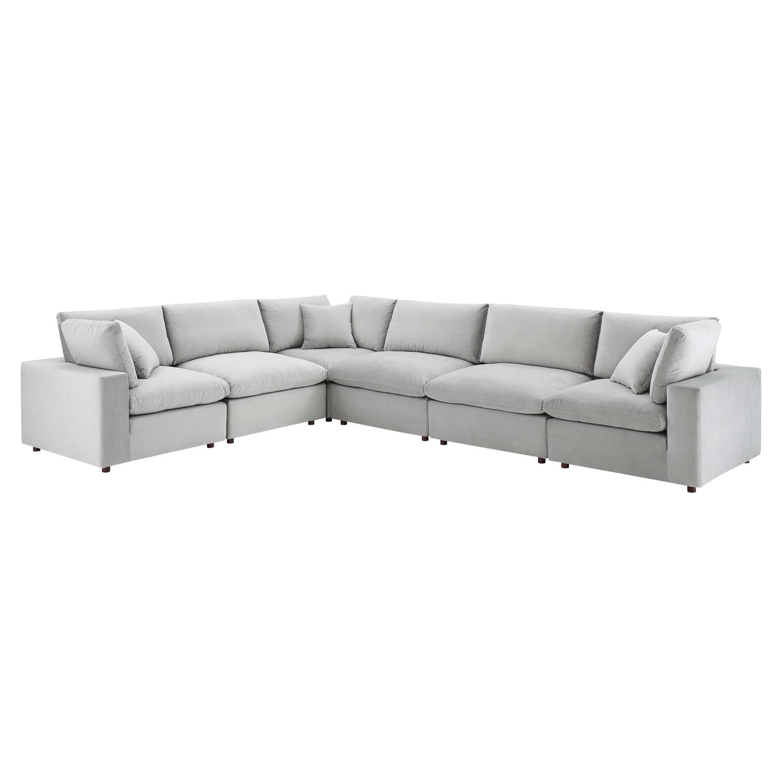 Modway Sectional Sofas - Commix Down Filled Overstuffed Performance Velvet 6-Piece Sectional Sofa Light Gray