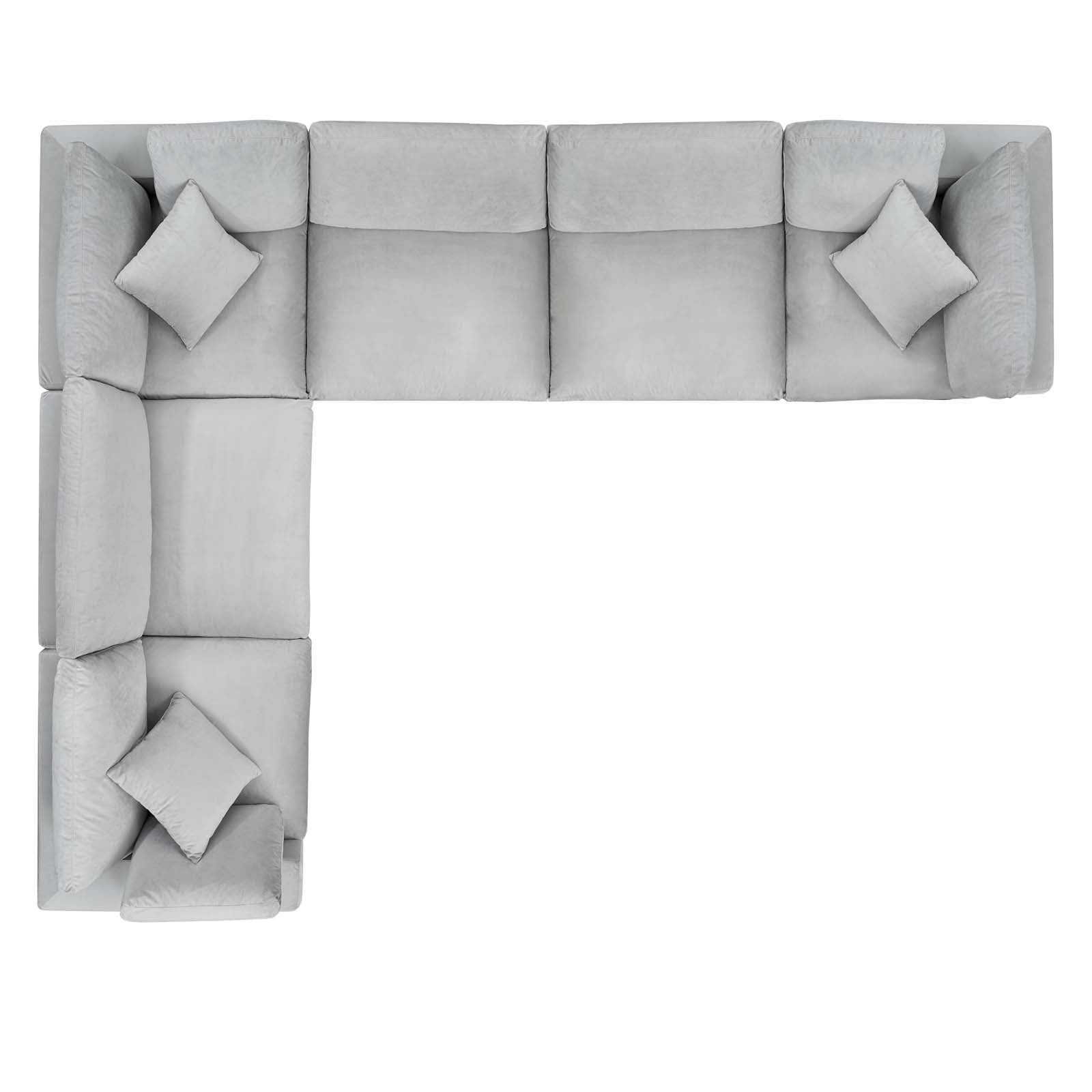 Modway Sectional Sofas - Commix Down Filled Overstuffed Performance Velvet 6-Piece Sectional Sofa Light Gray