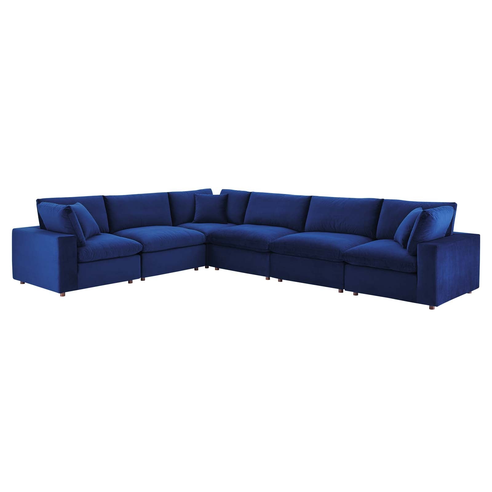 Modway Sectional Sofas - Commix Down Filled Overstuffed Performance Velvet 6-Piece Sectional Sofa Navy