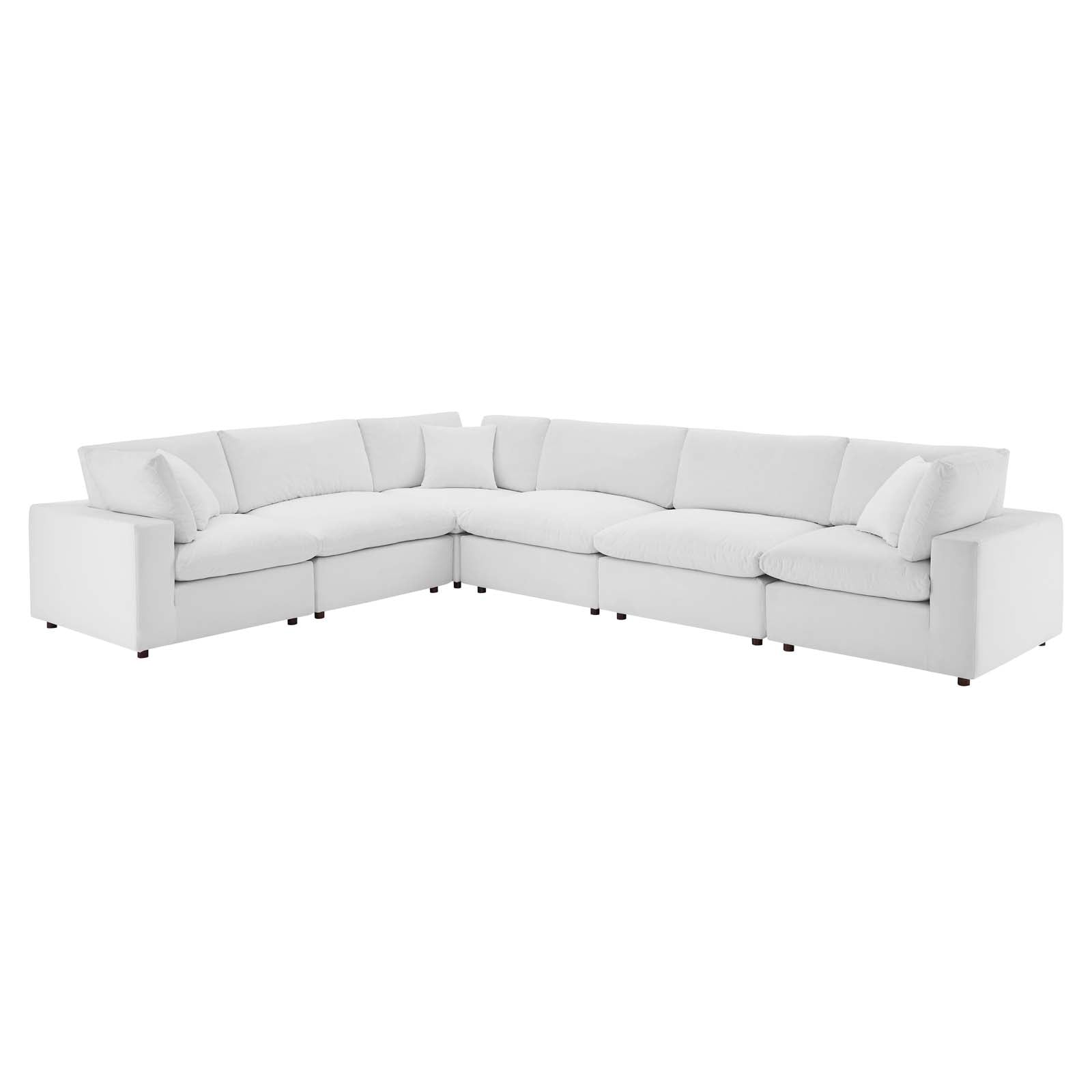 Modway Sectional Sofas - Commix Down Filled Overstuffed Performance Velvet 6-Piece Sectional Sofa White