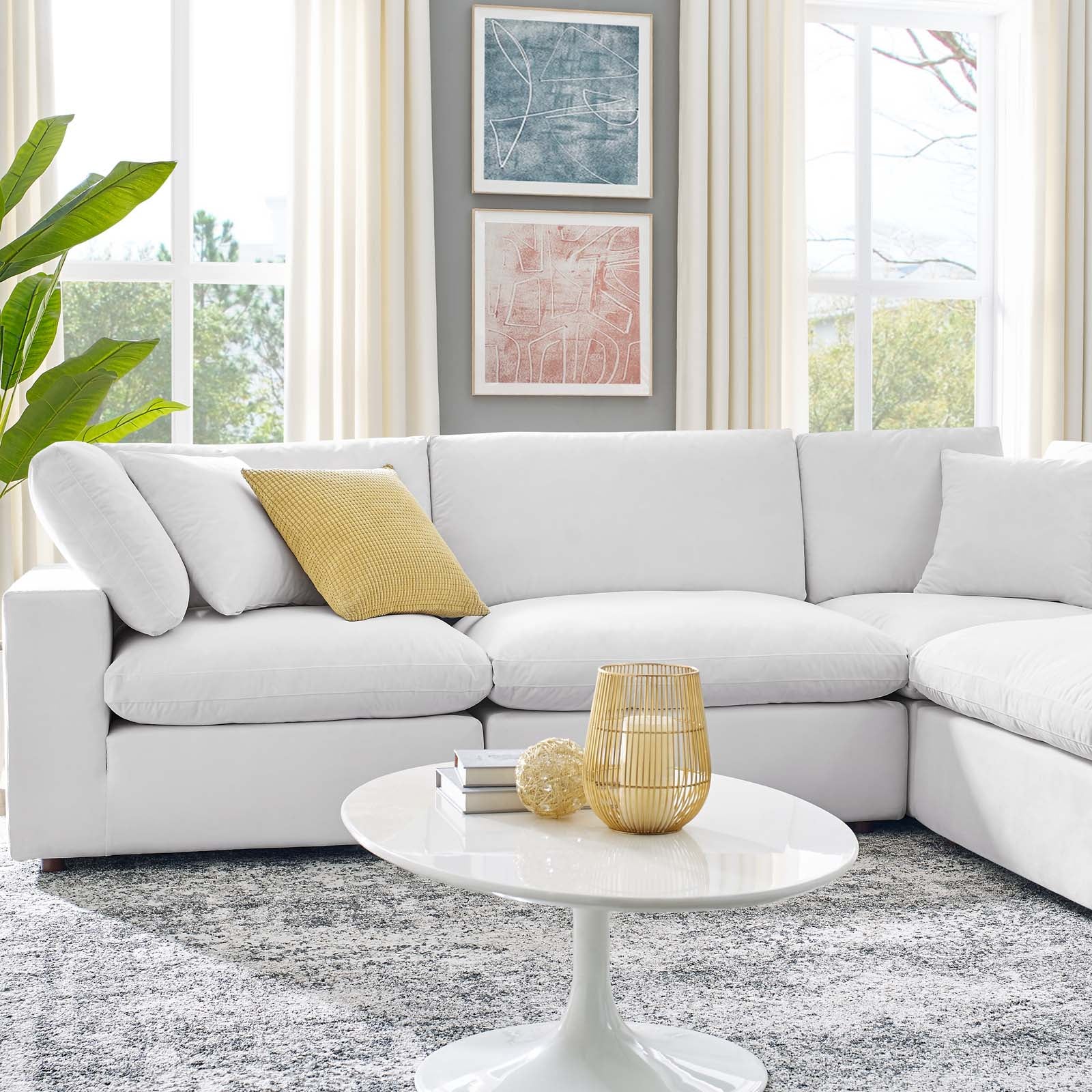 Modway Sectional Sofas - Commix Down Filled Overstuffed Performance Velvet 6-Piece Sectional Sofa White