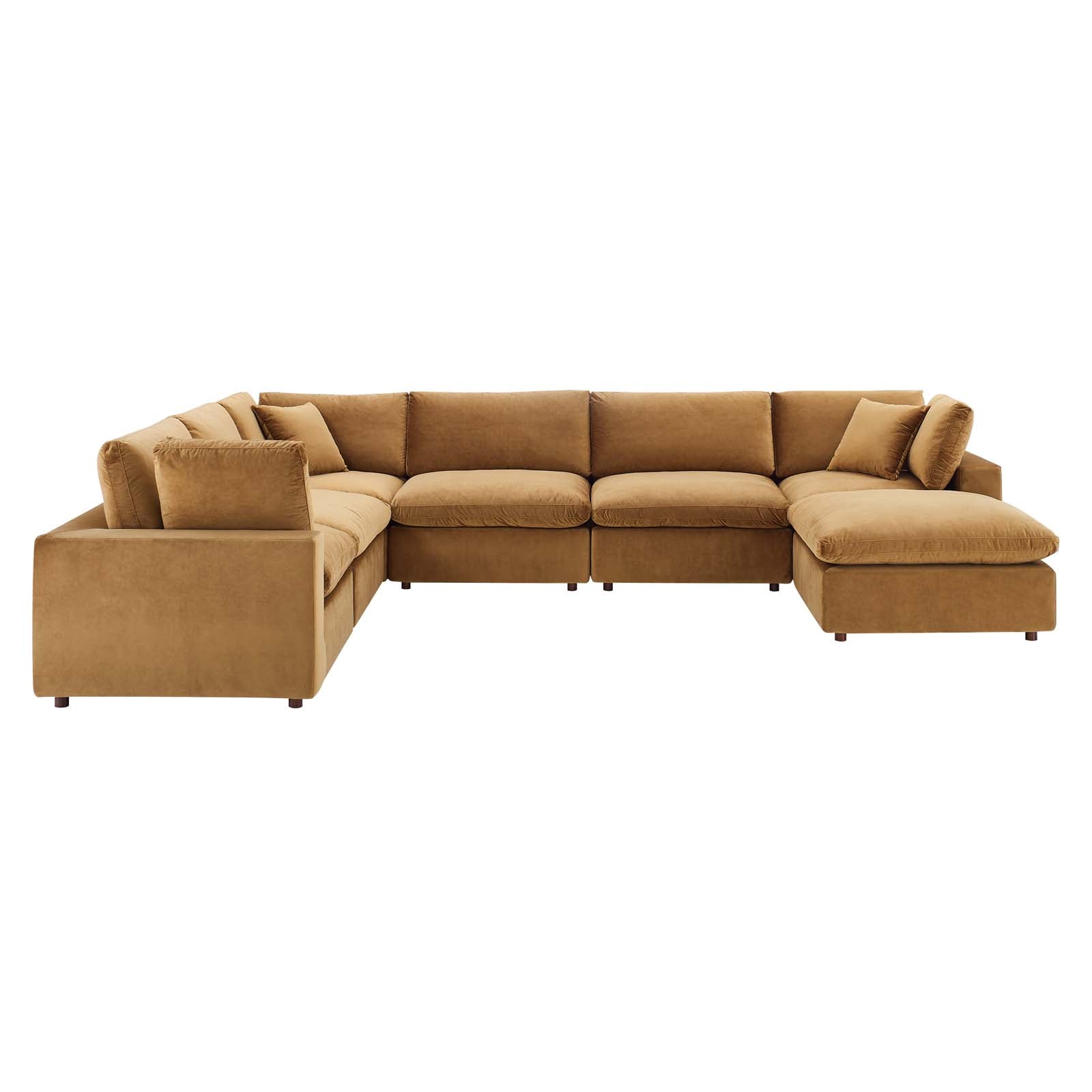 Modway Sectional Sofas - Commix Down Filled Overstuffed Performance Velvet 7 Piece Sectional Sofa Cognac
