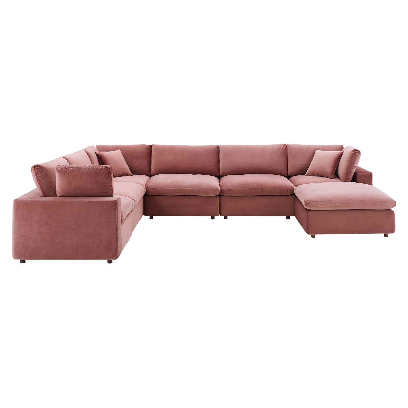 Modway Sectional Sofas - Commix Down Filled Overstuffed Performance Velvet 7-Piece Sectional Sofa Dusty Rose