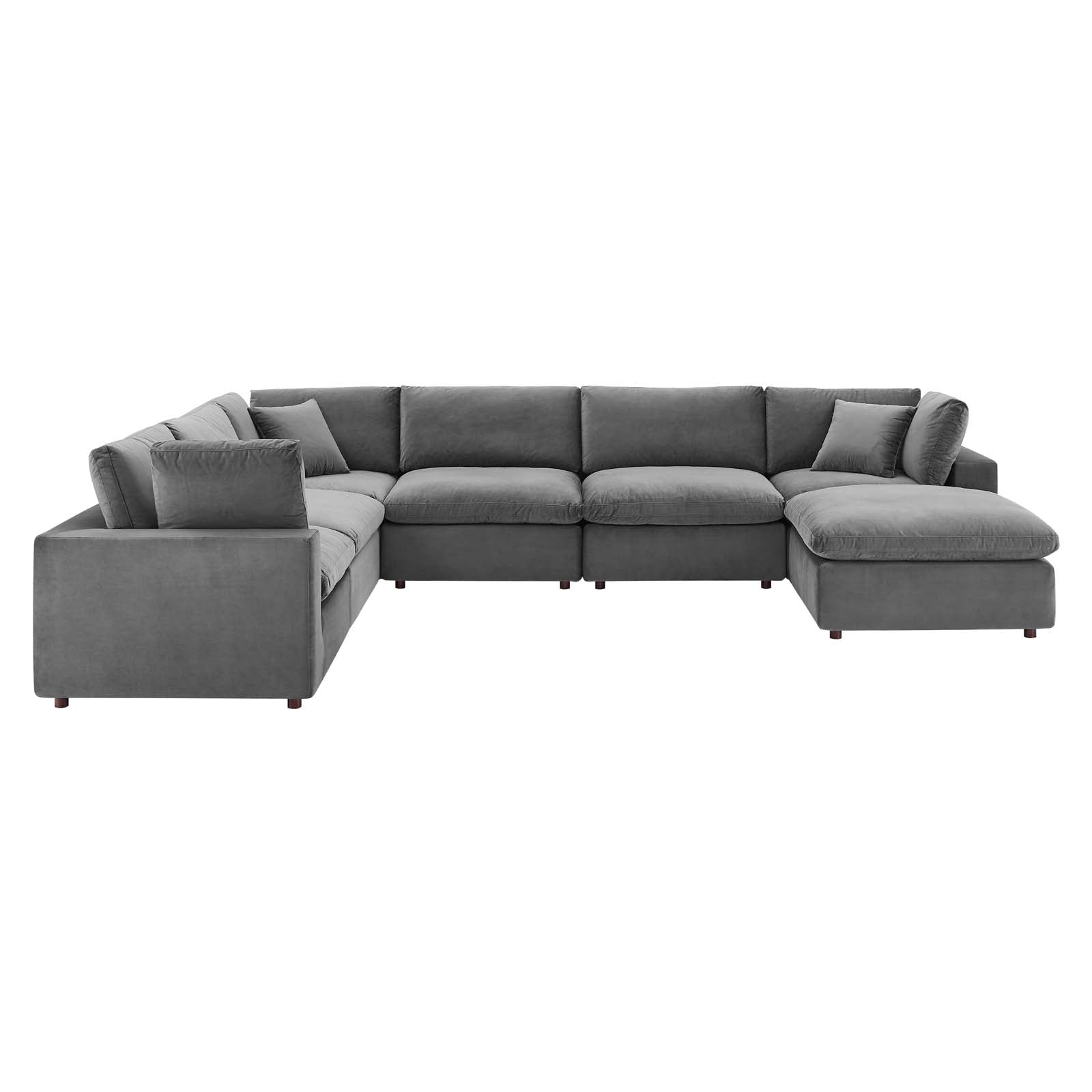 Modway Sectional Sofas - Commix Down Filled Overstuffed Performance Velvet 7-Piece Sectional Sofa Gray
